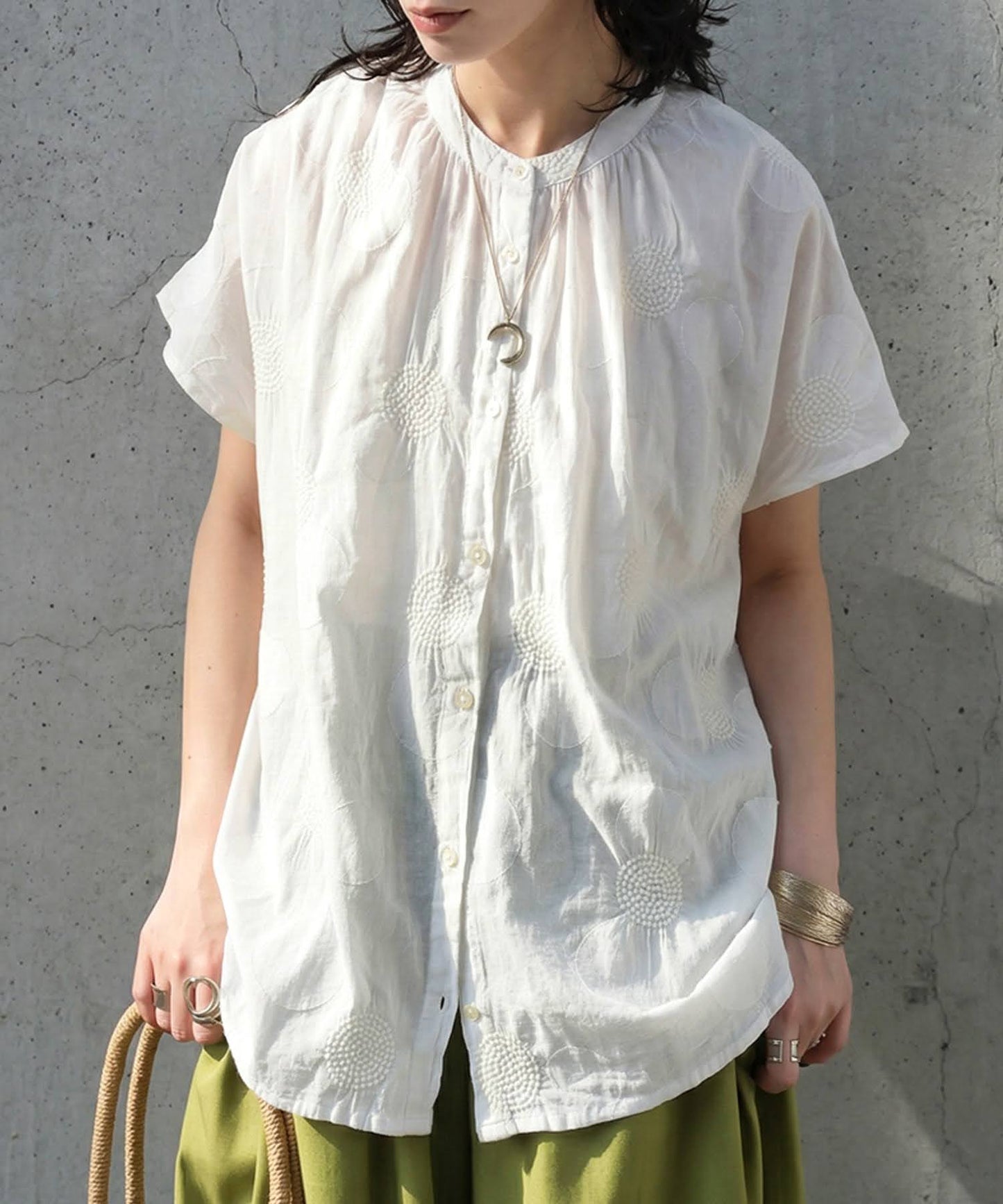 Ladies Indian Cotton Dots Embroidery Shirt