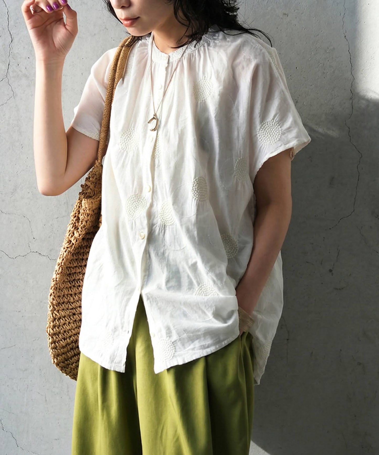 Ladies Indian Cotton Dots Embroidery Shirt