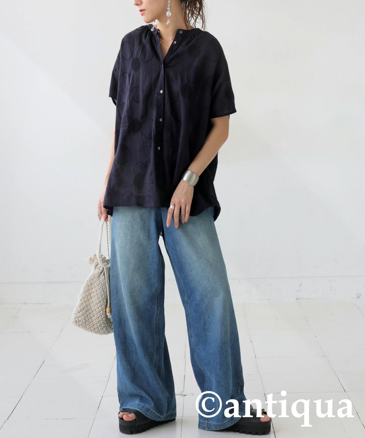 Ladies Indian Cotton Dots Embroidery Shirt