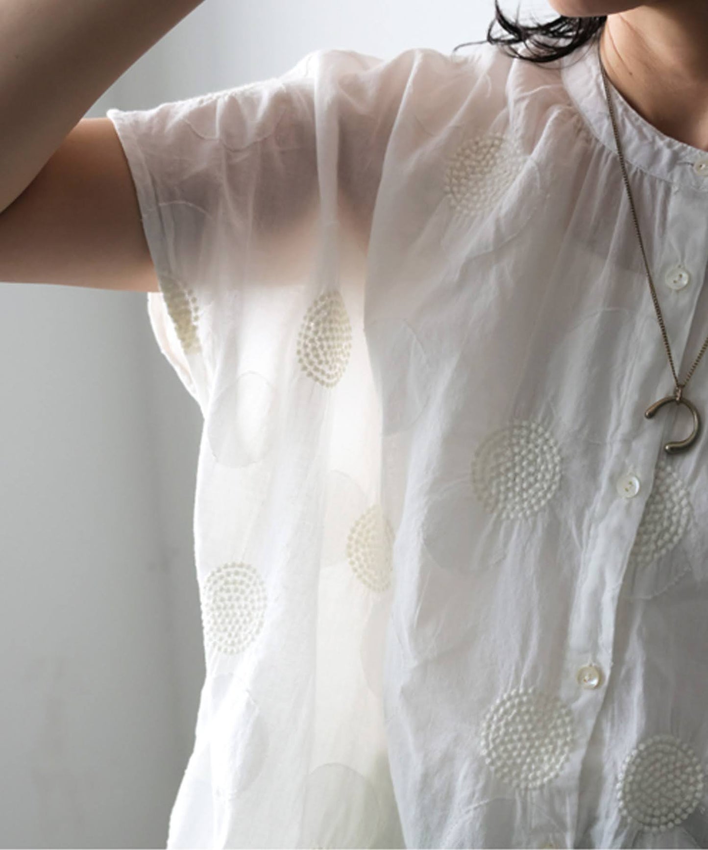 Ladies Indian Cotton Dots Embroidery Shirt