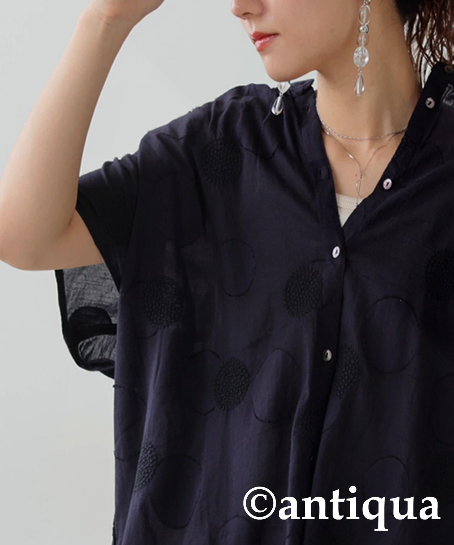 Ladies Indian Cotton Dots Embroidery Shirt