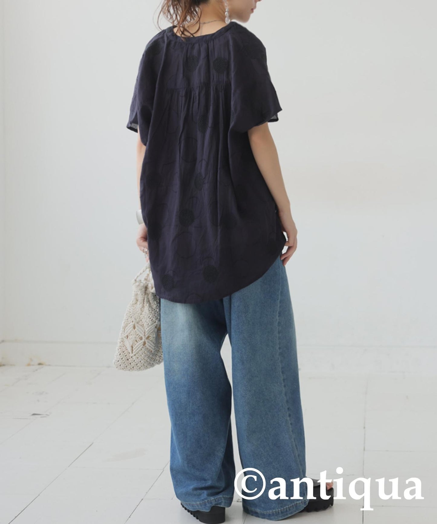 Ladies Indian Cotton Dots Embroidery Shirt