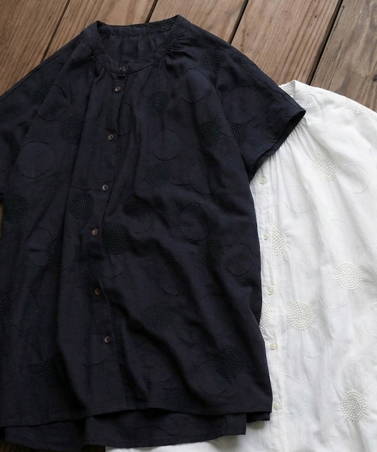 Ladies Indian Cotton Dots Embroidery Shirt