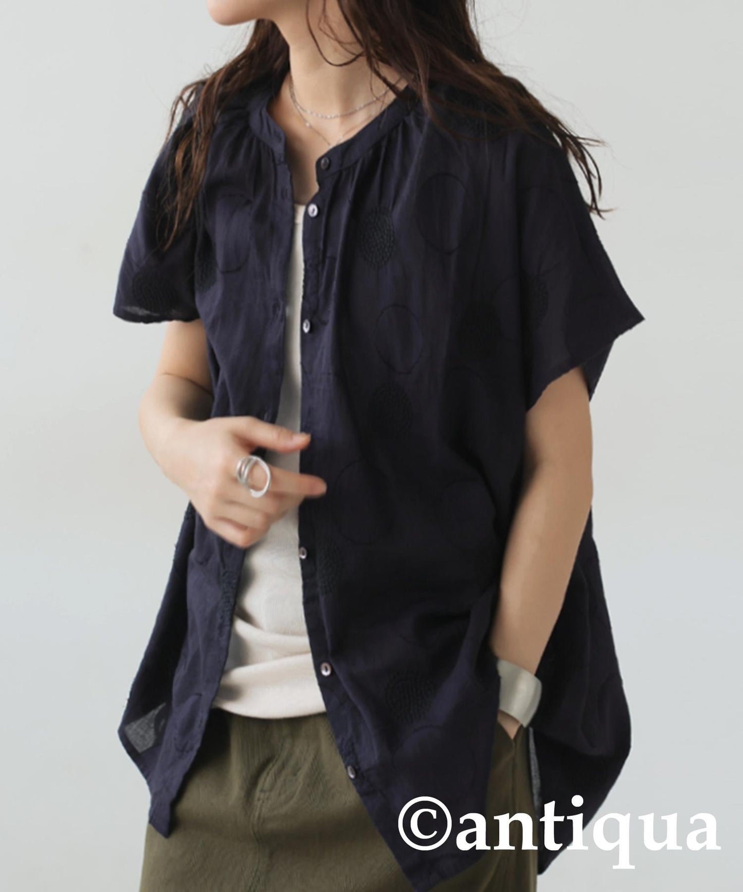 Ladies Indian Cotton Dots Embroidery Shirt