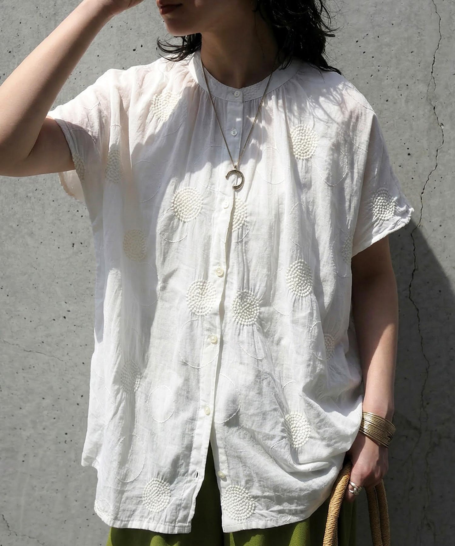 Ladies Indian Cotton Dots Embroidery Shirt
