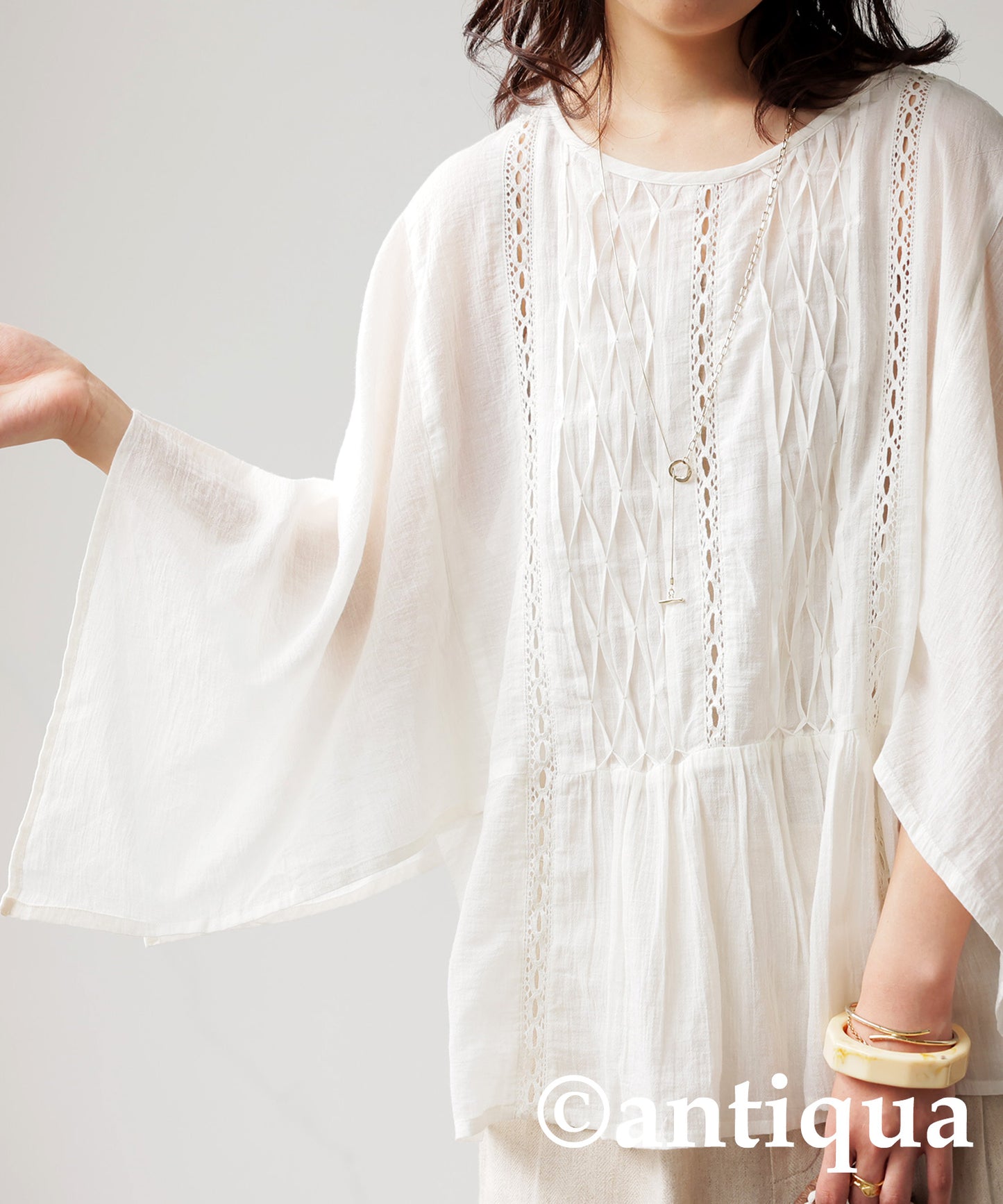 Ladies Sheer Smocking Blouse