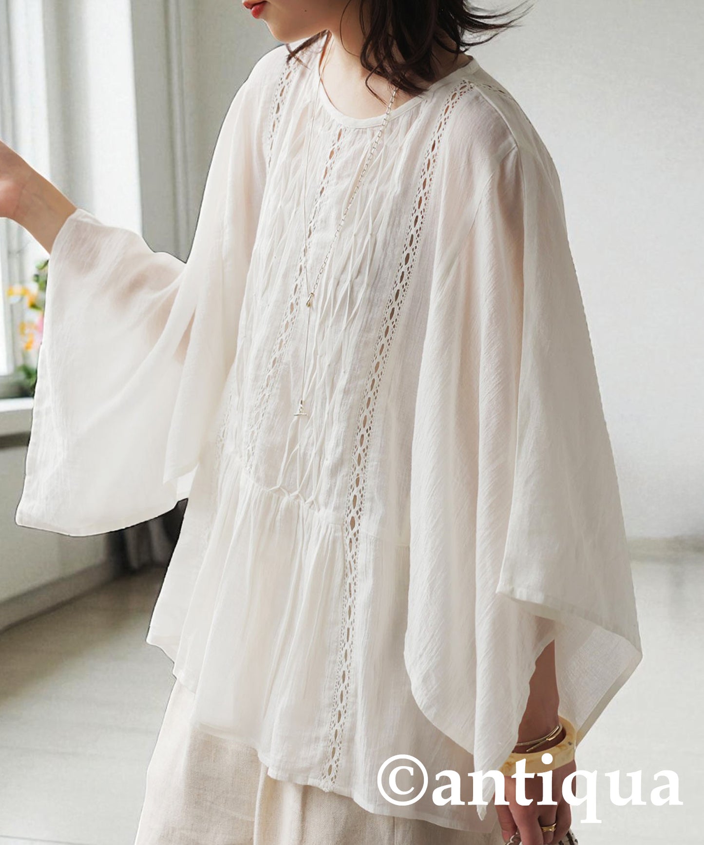 Ladies Sheer Smocking Blouse