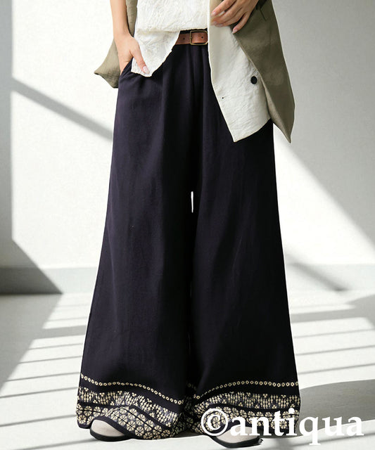 Floral Embroidered Wide-Leg Pants Ladies