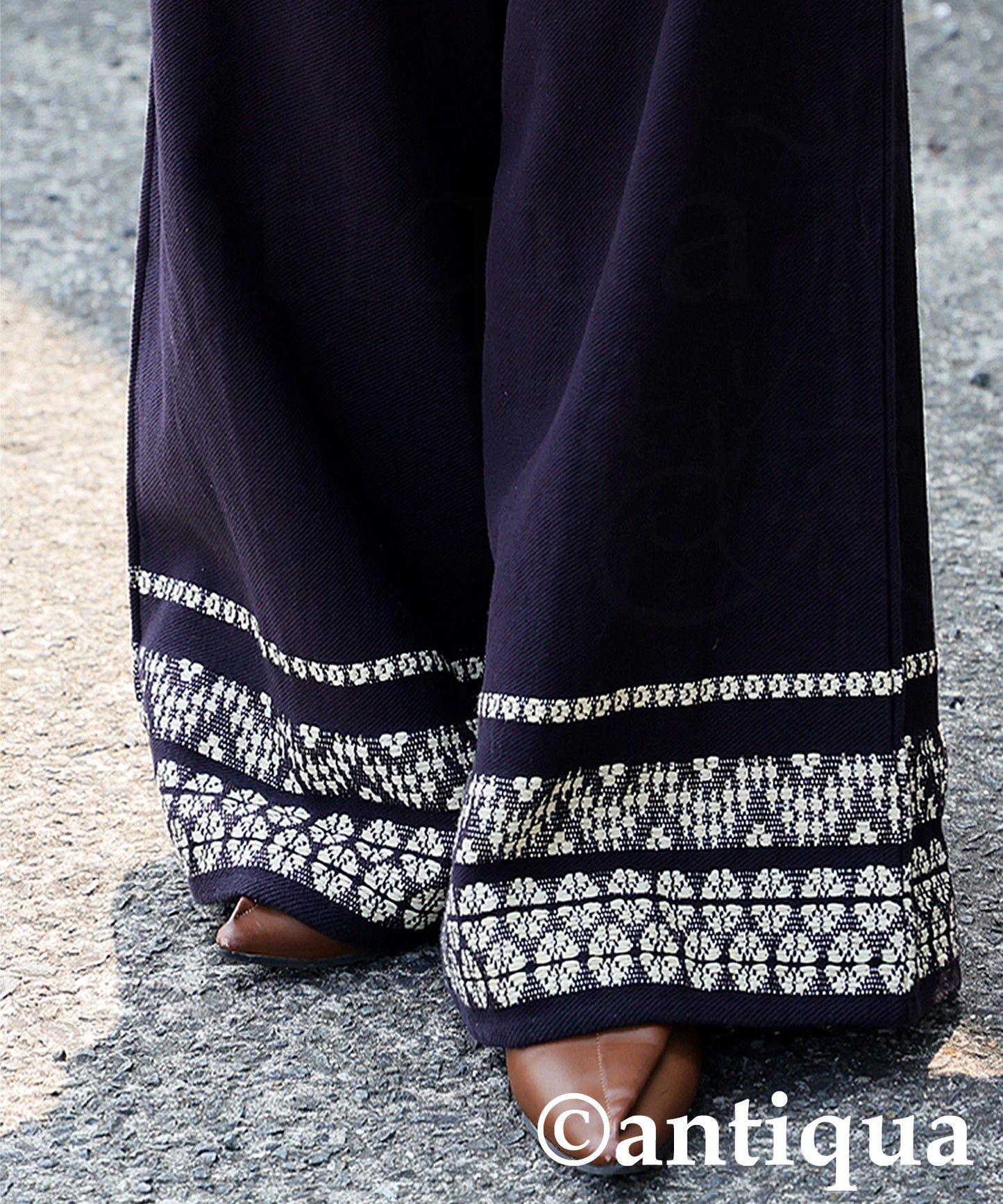 Floral Embroidered Wide-Leg Pants Ladies