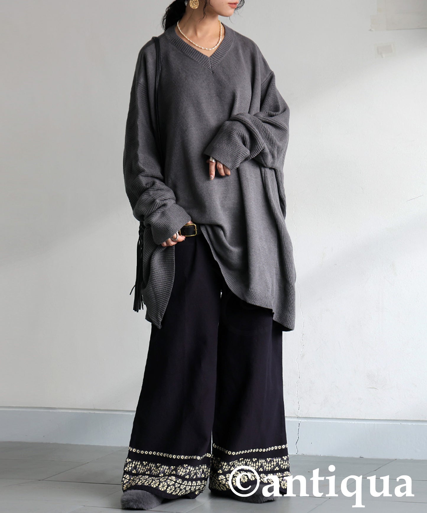 Floral Embroidered Wide-Leg Pants Ladies