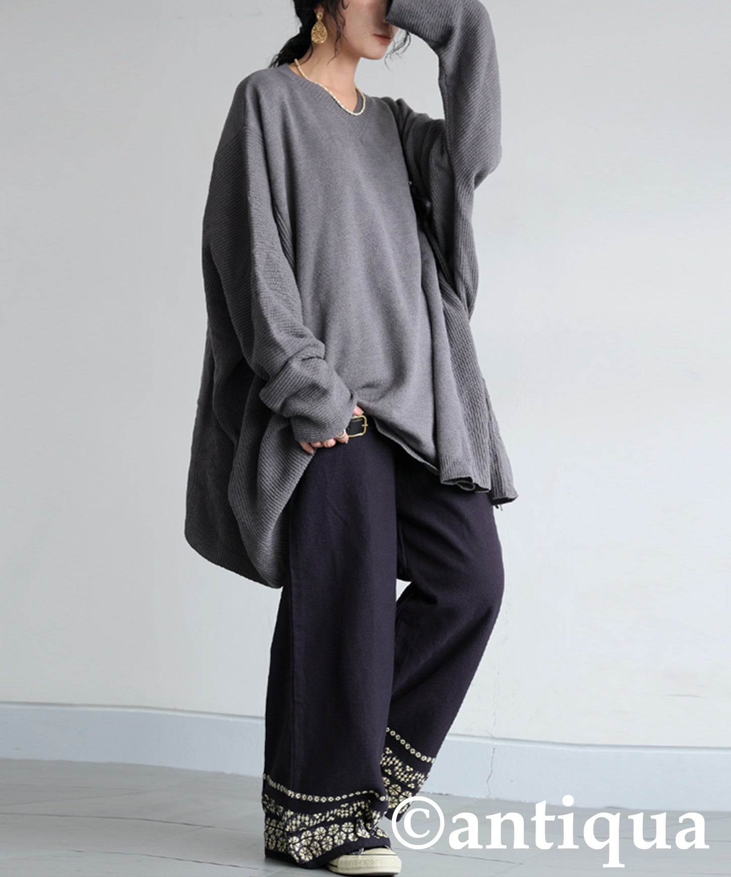 Floral Embroidered Wide-Leg Pants Ladies