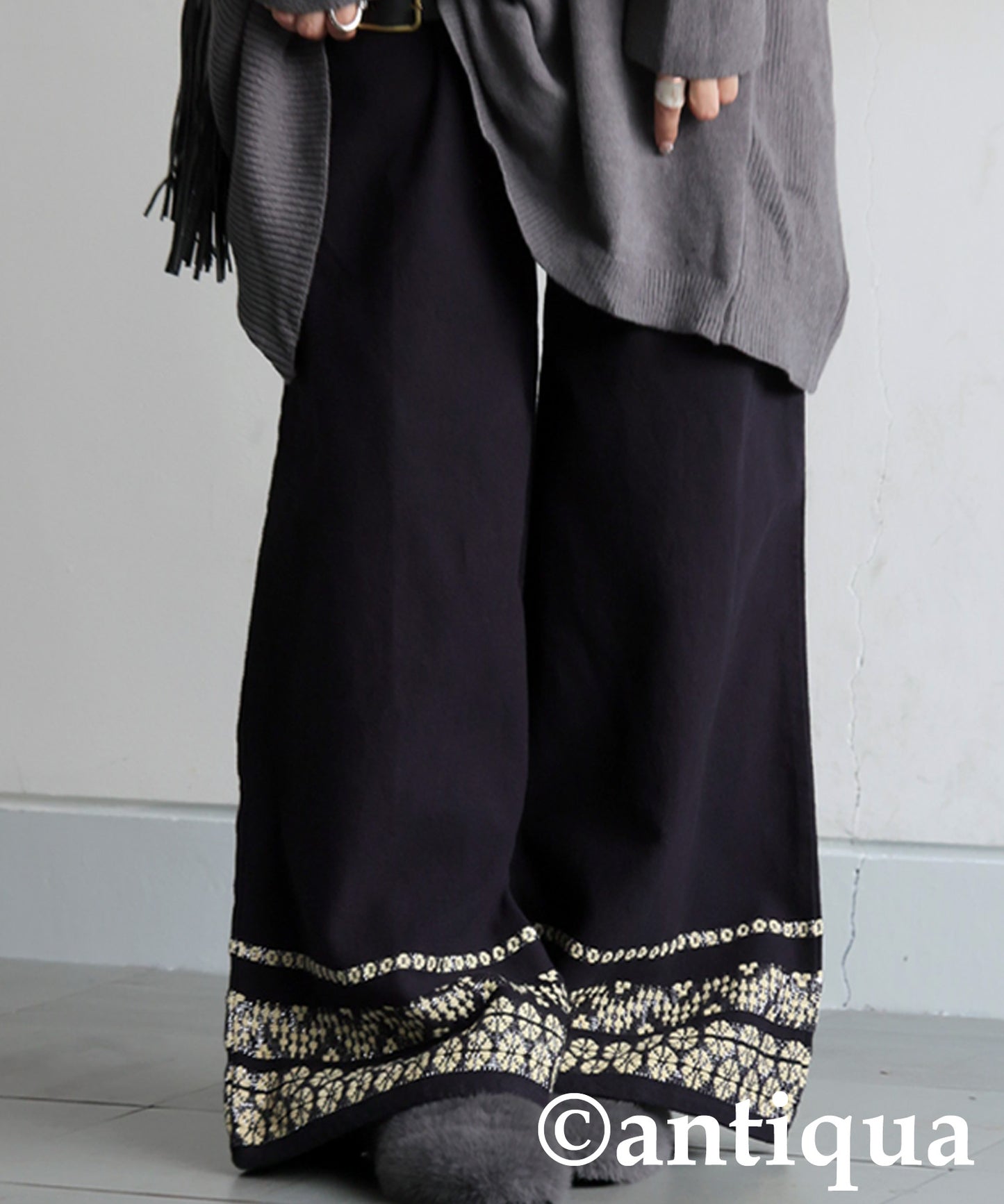 Floral Embroidered Wide-Leg Pants Ladies