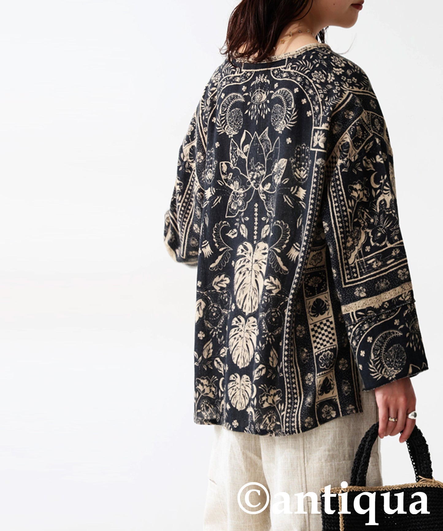 Ladies Ethnic Print Skipper Neck Top