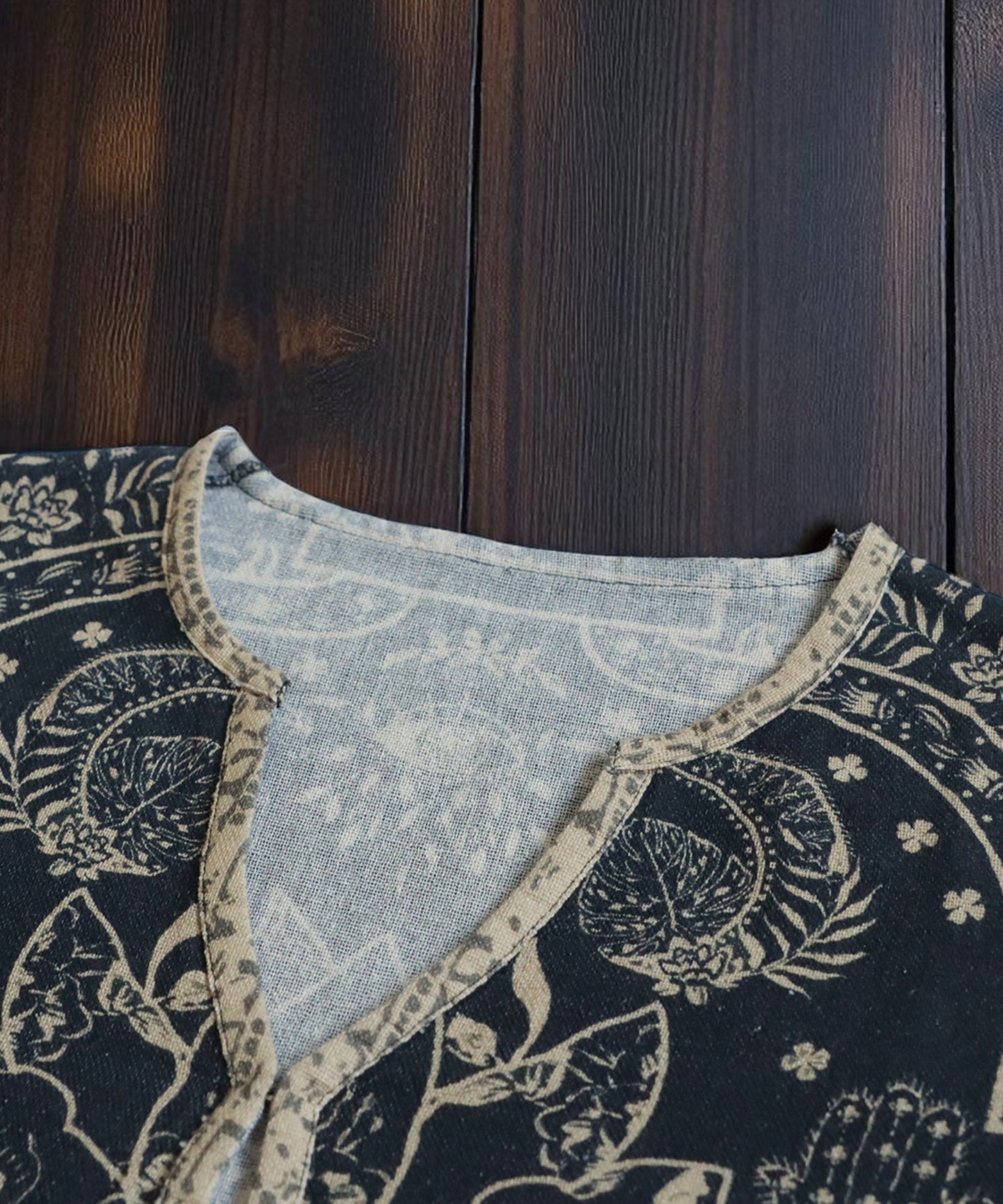 Ladies Ethnic Print Skipper Neck Top