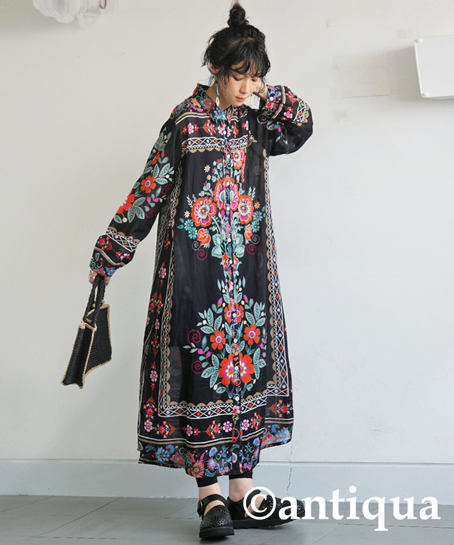 Ladies Floral Print Shirt Dress