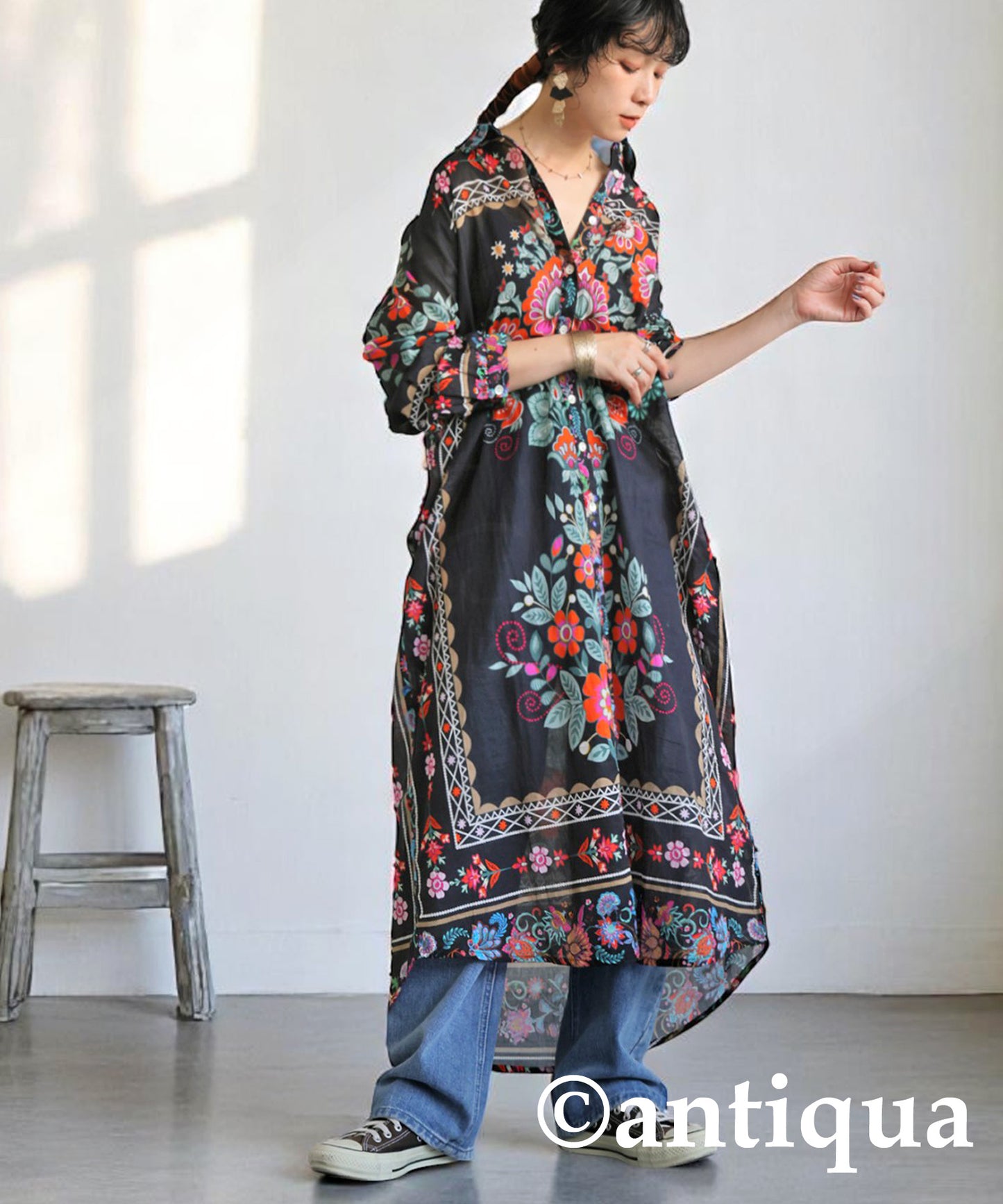 Ladies Floral Print Shirt Dress