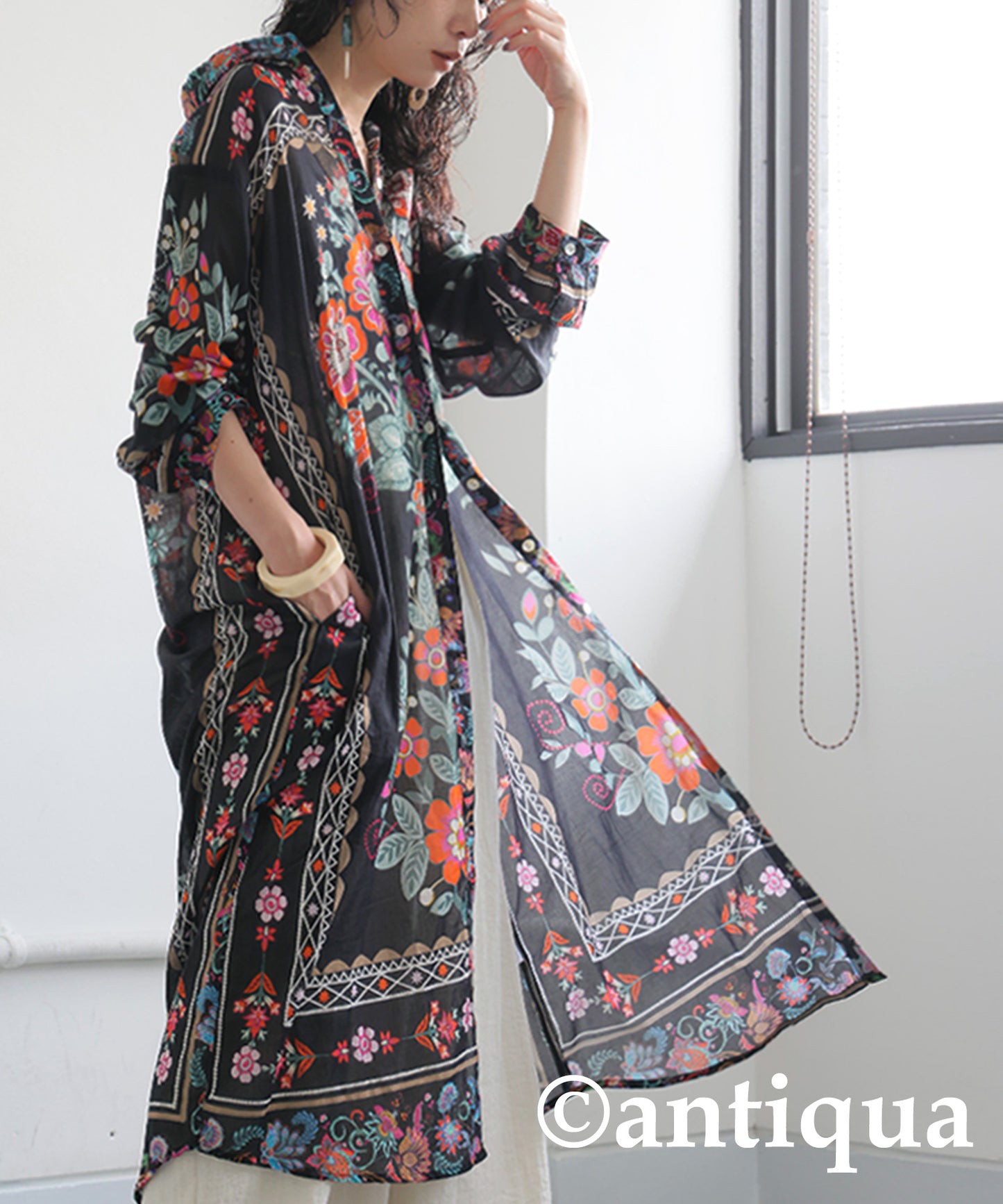 Ladies Floral Print Shirt Dress