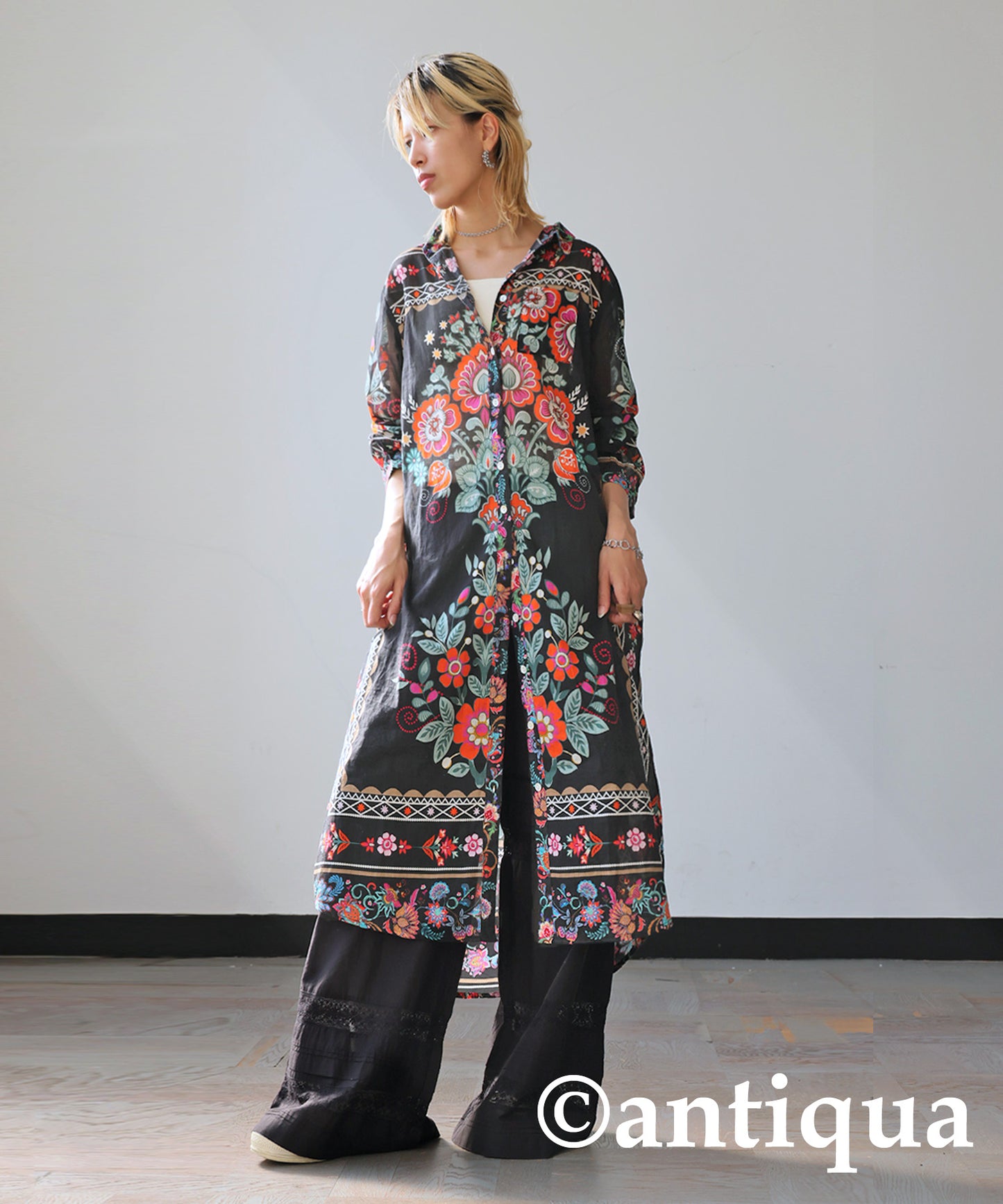 Ladies Floral Print Shirt Dress
