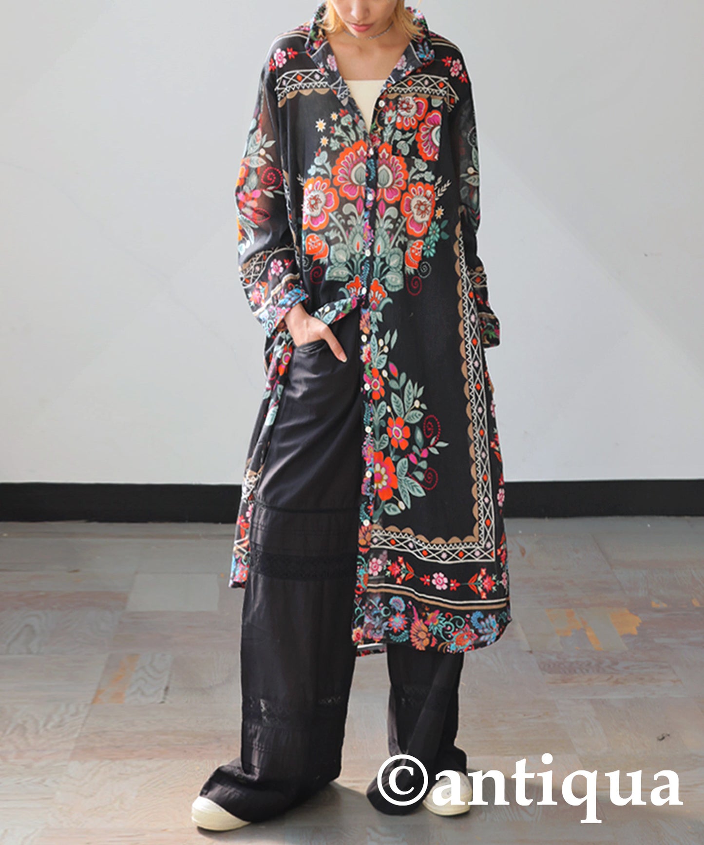 Ladies Floral Print Shirt Dress