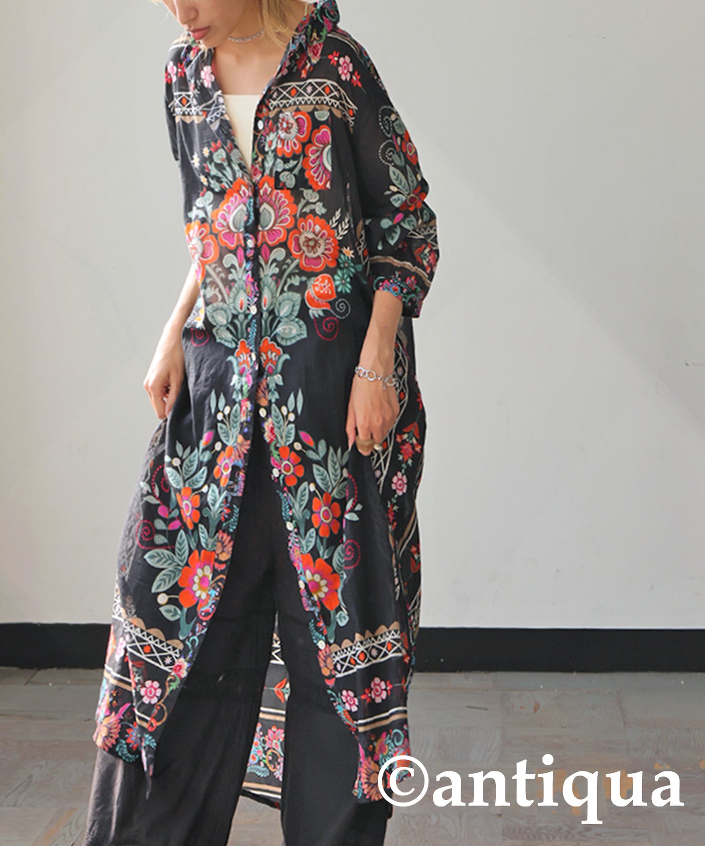 Ladies Floral Print Shirt Dress