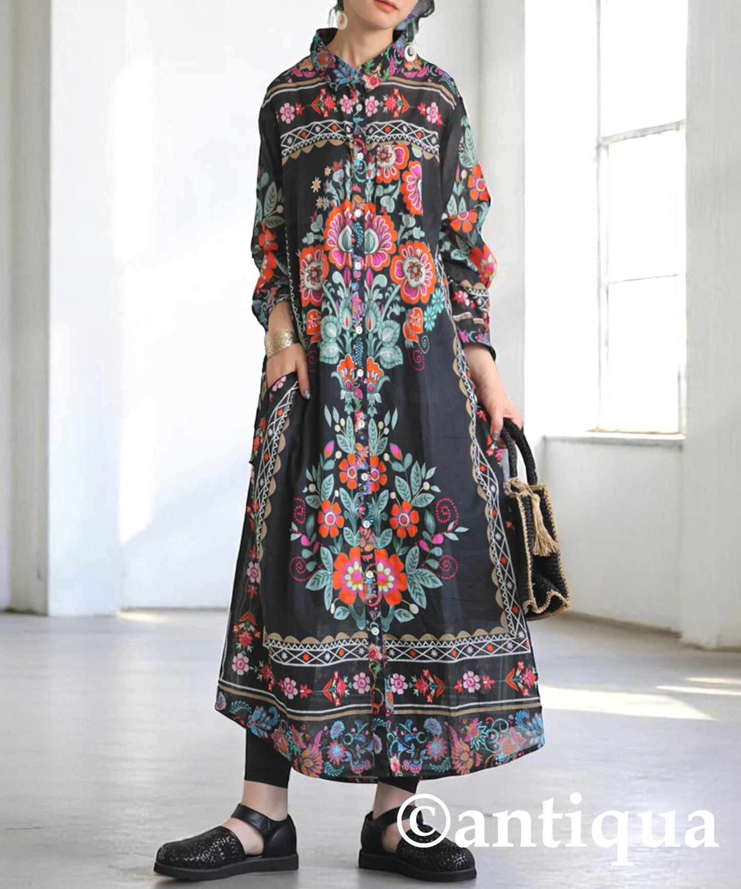 Ladies Floral Print Shirt Dress