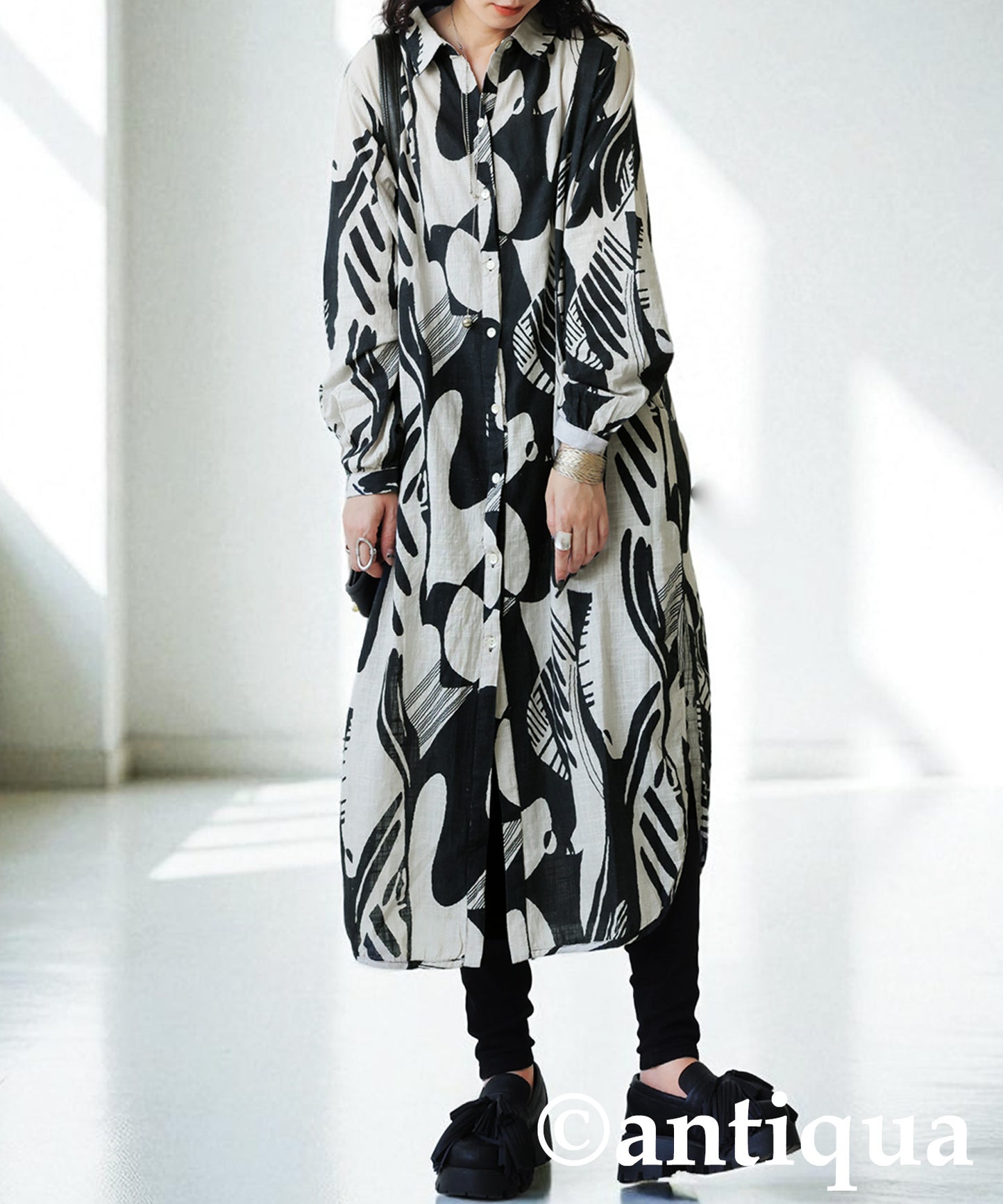 Ladies Monotone Pattern Shirt Dress