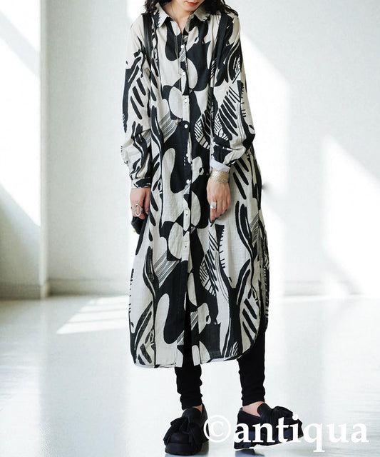 Ladies Monotone Pattern Shirt Dress