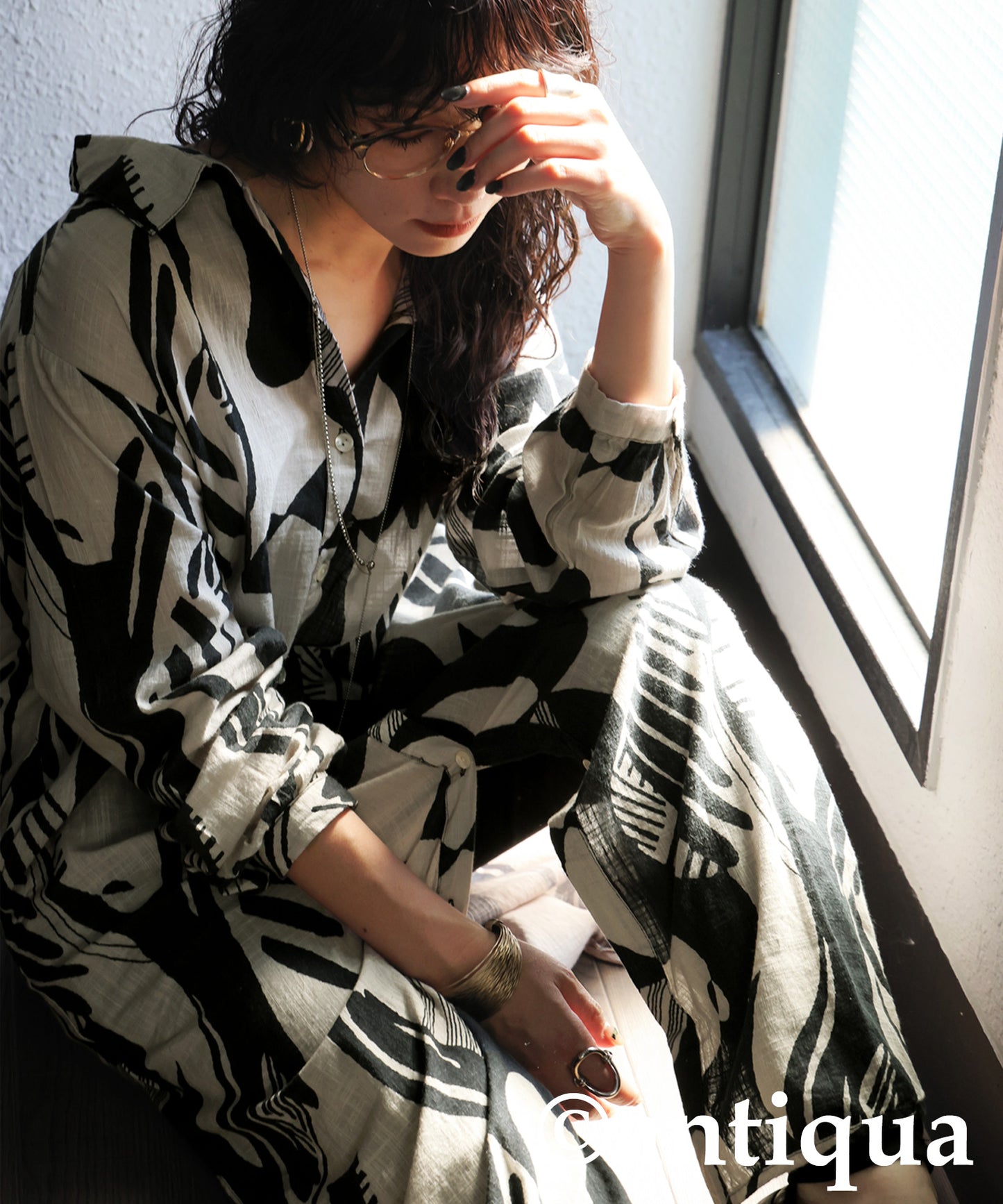 Ladies Monotone Pattern Shirt Dress