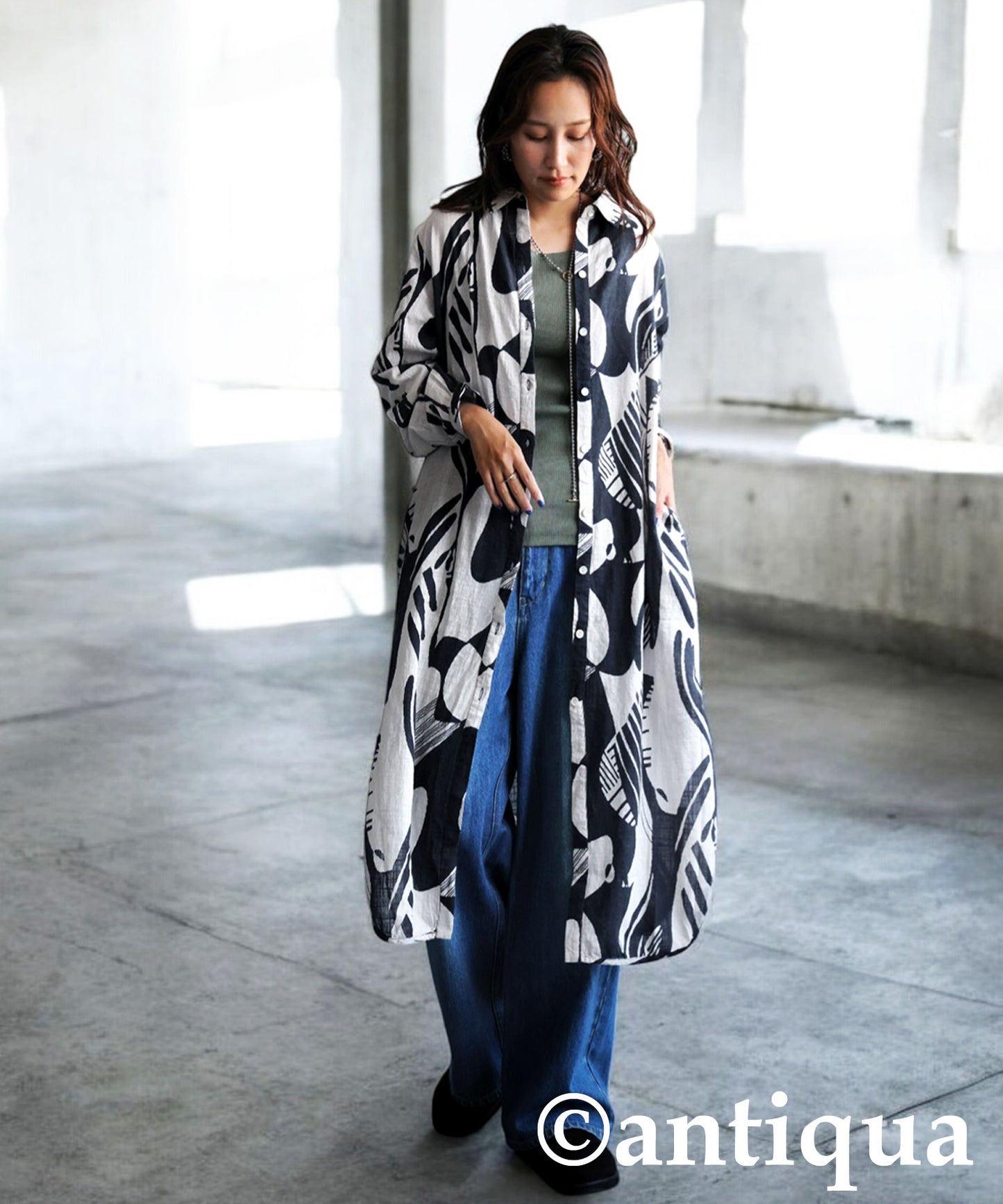 Ladies Monotone Pattern Shirt Dress