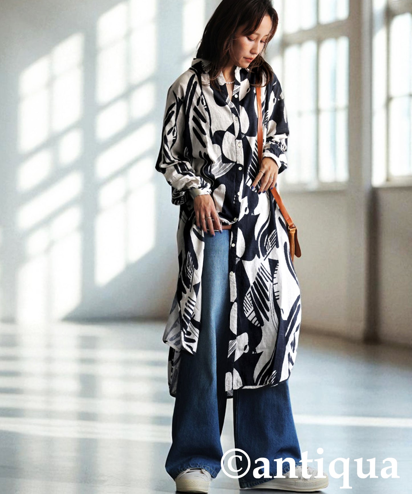 Ladies Monotone Pattern Shirt Dress