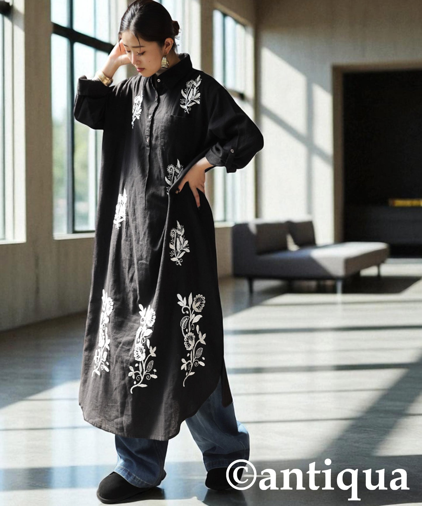 Ladies Embroidered Shirt Dress