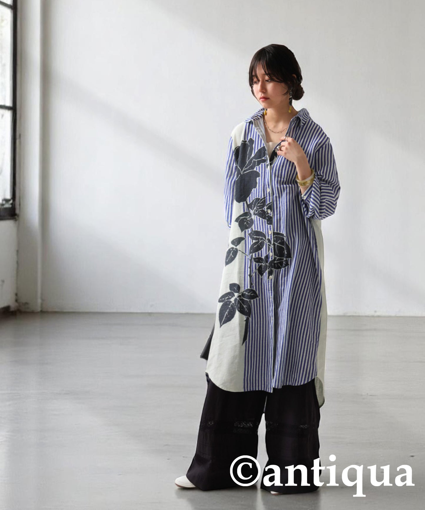 Ladies Asymmetrical Botanical Shirt Dress