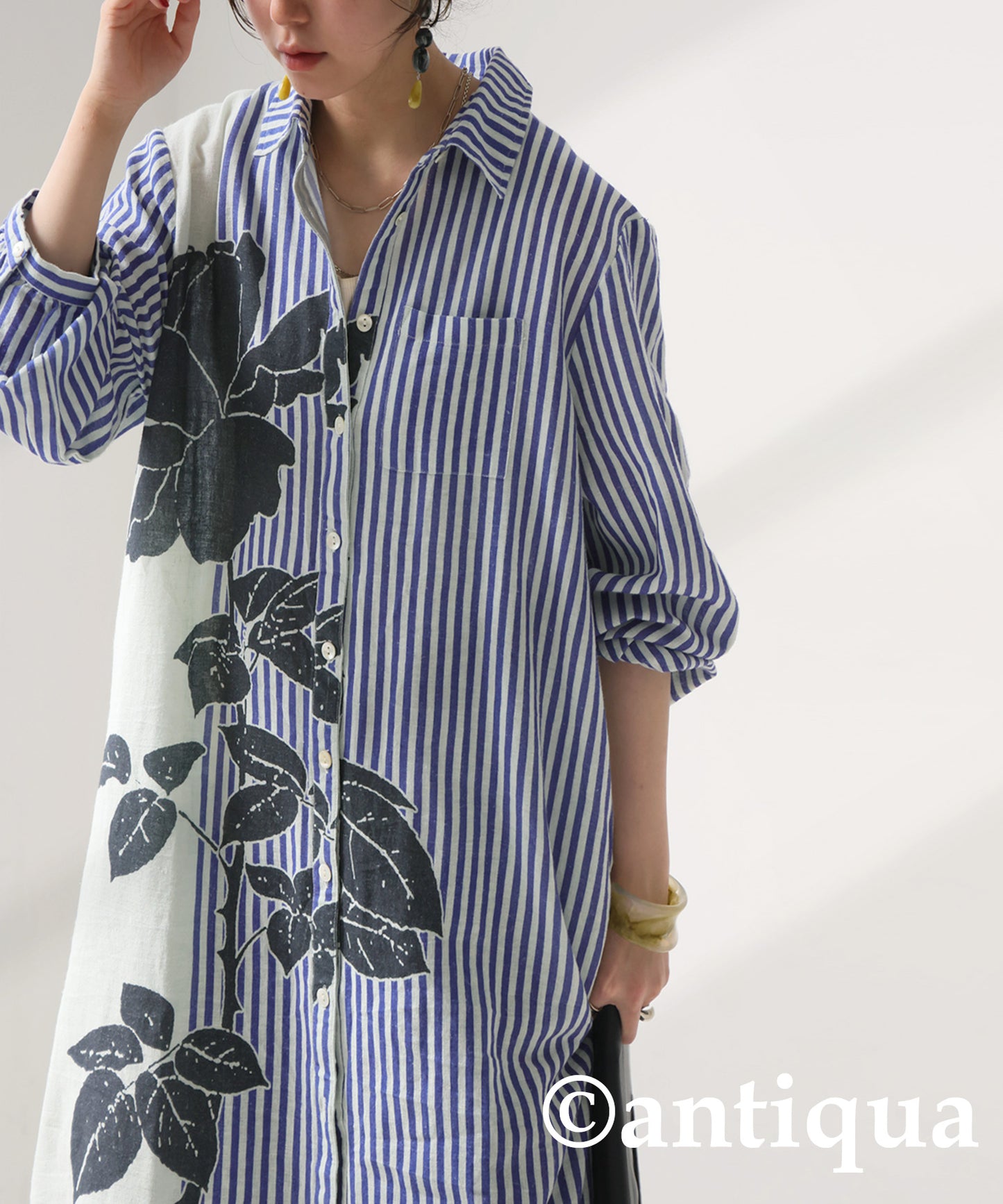 Ladies Asymmetrical Botanical Shirt Dress