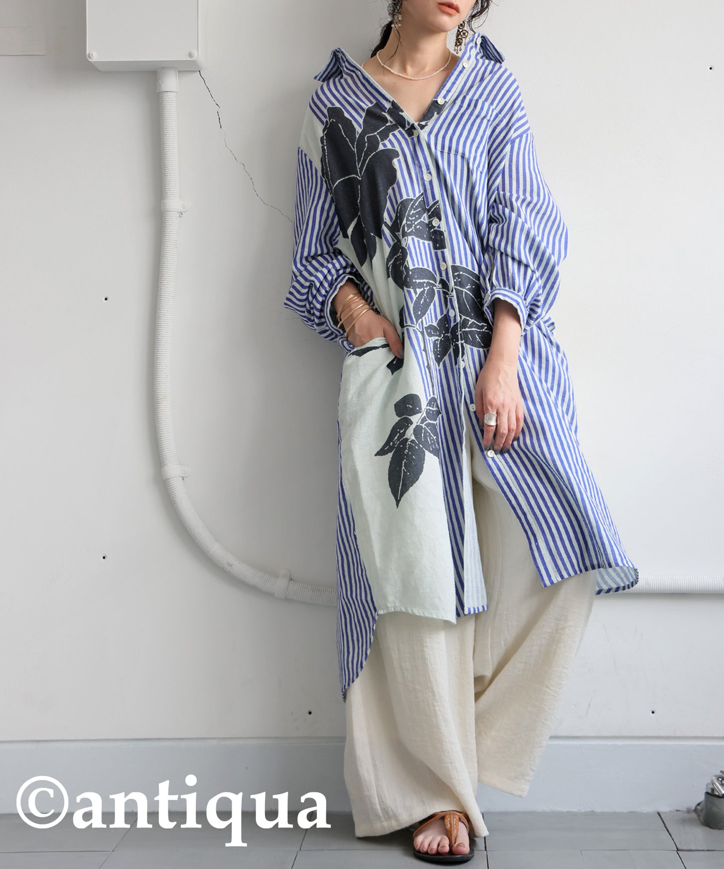 Ladies Asymmetrical Botanical Shirt Dress