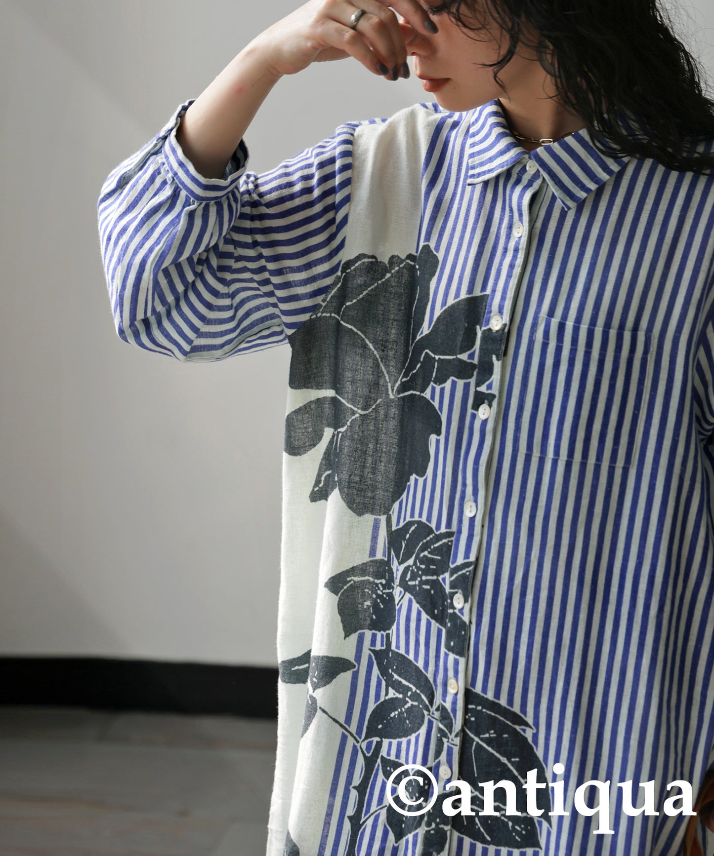 Ladies Asymmetrical Botanical Shirt Dress