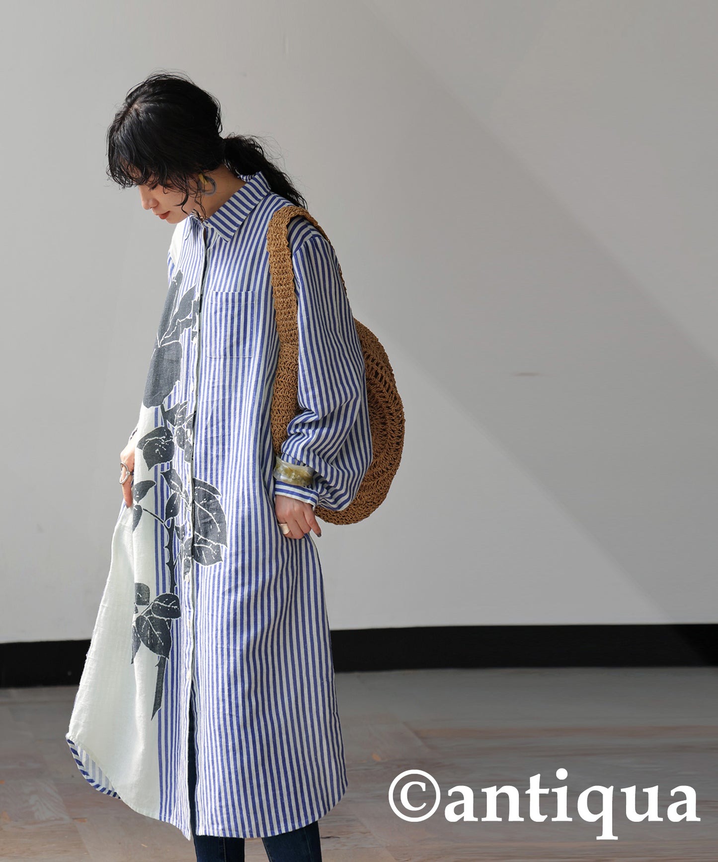 Ladies Asymmetrical Botanical Shirt Dress