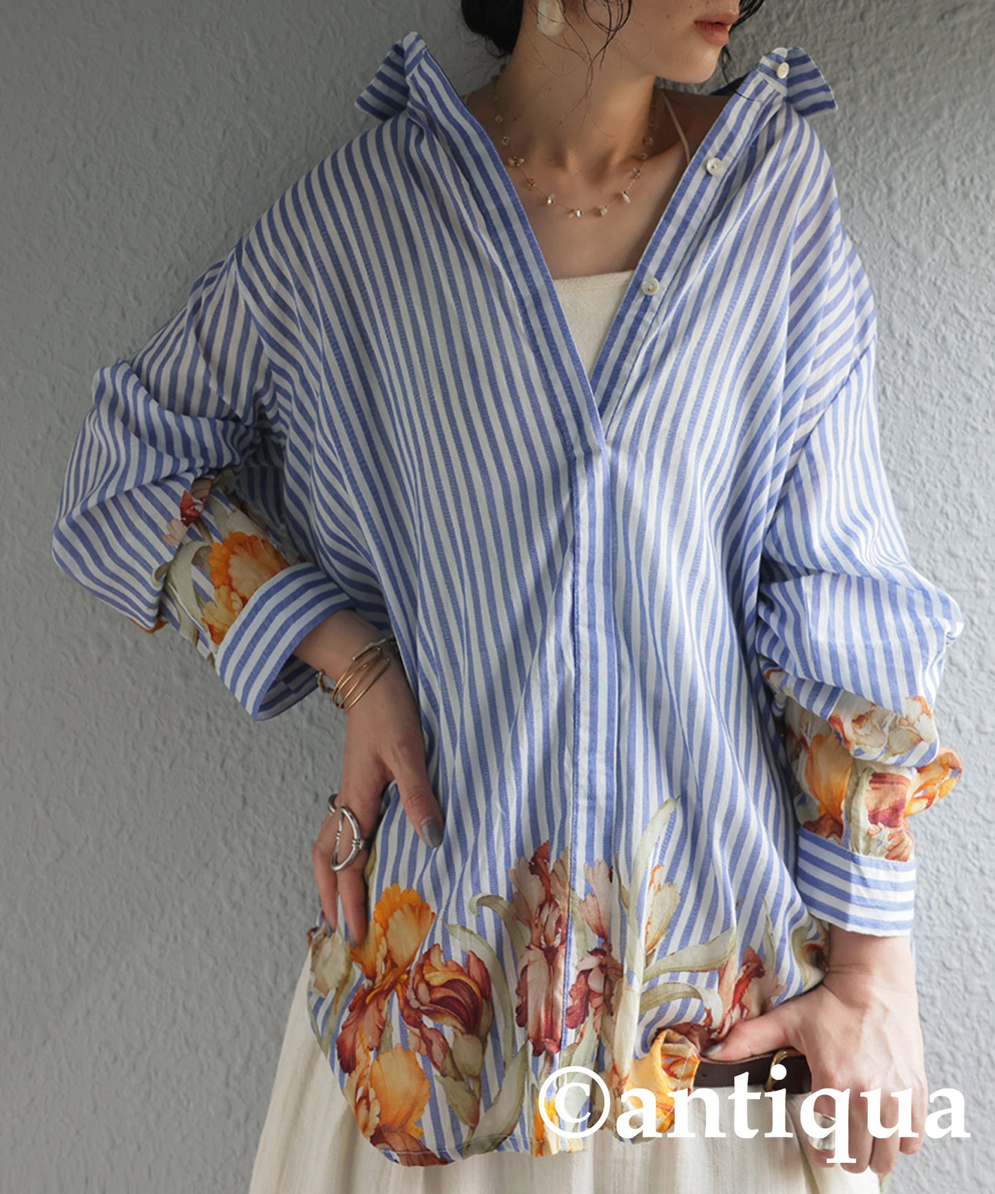 Ladies Floral Striped Shirt