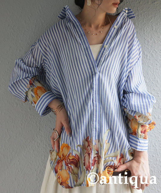 Ladies Floral Striped Shirt
