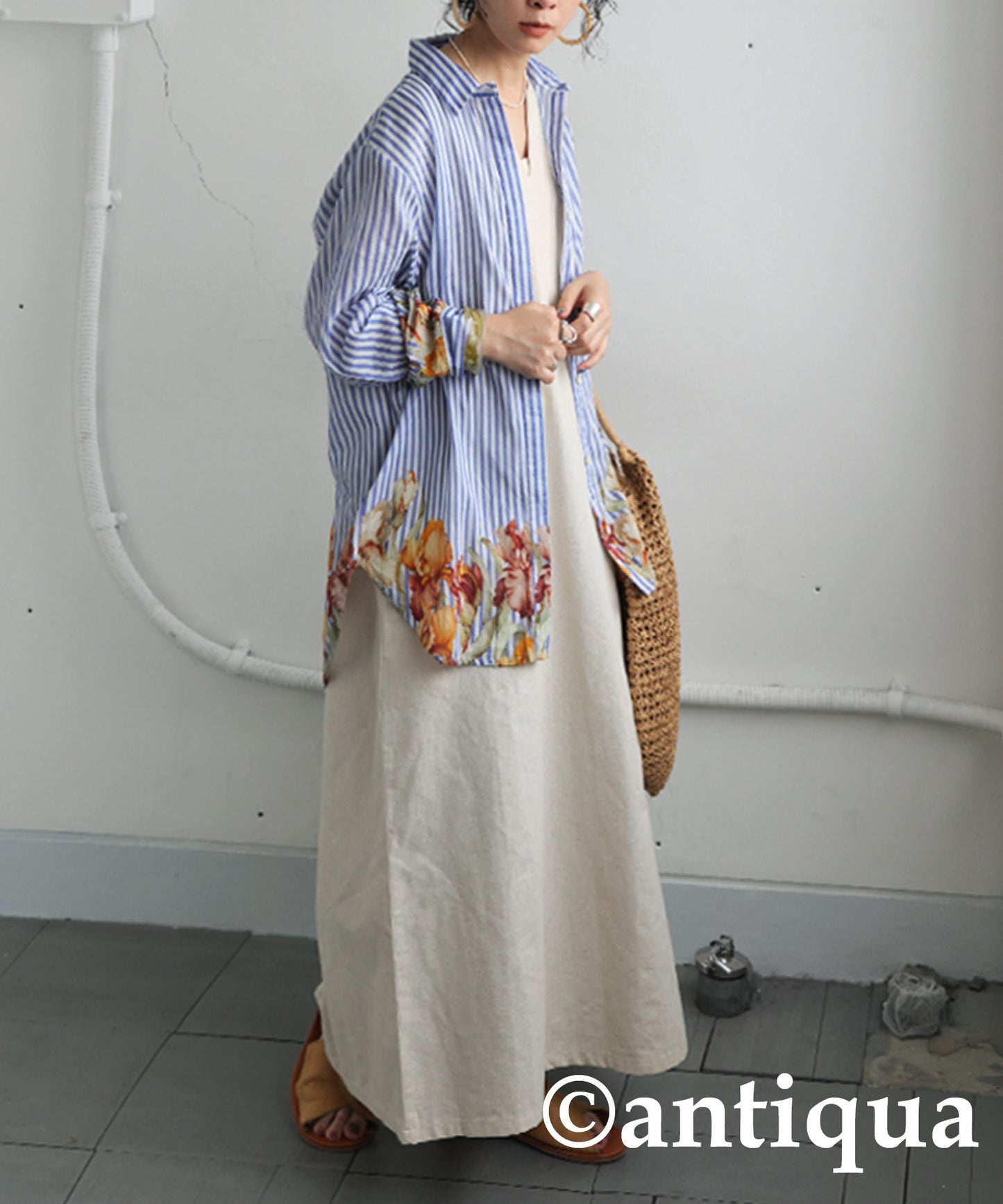 Ladies Floral Striped Shirt