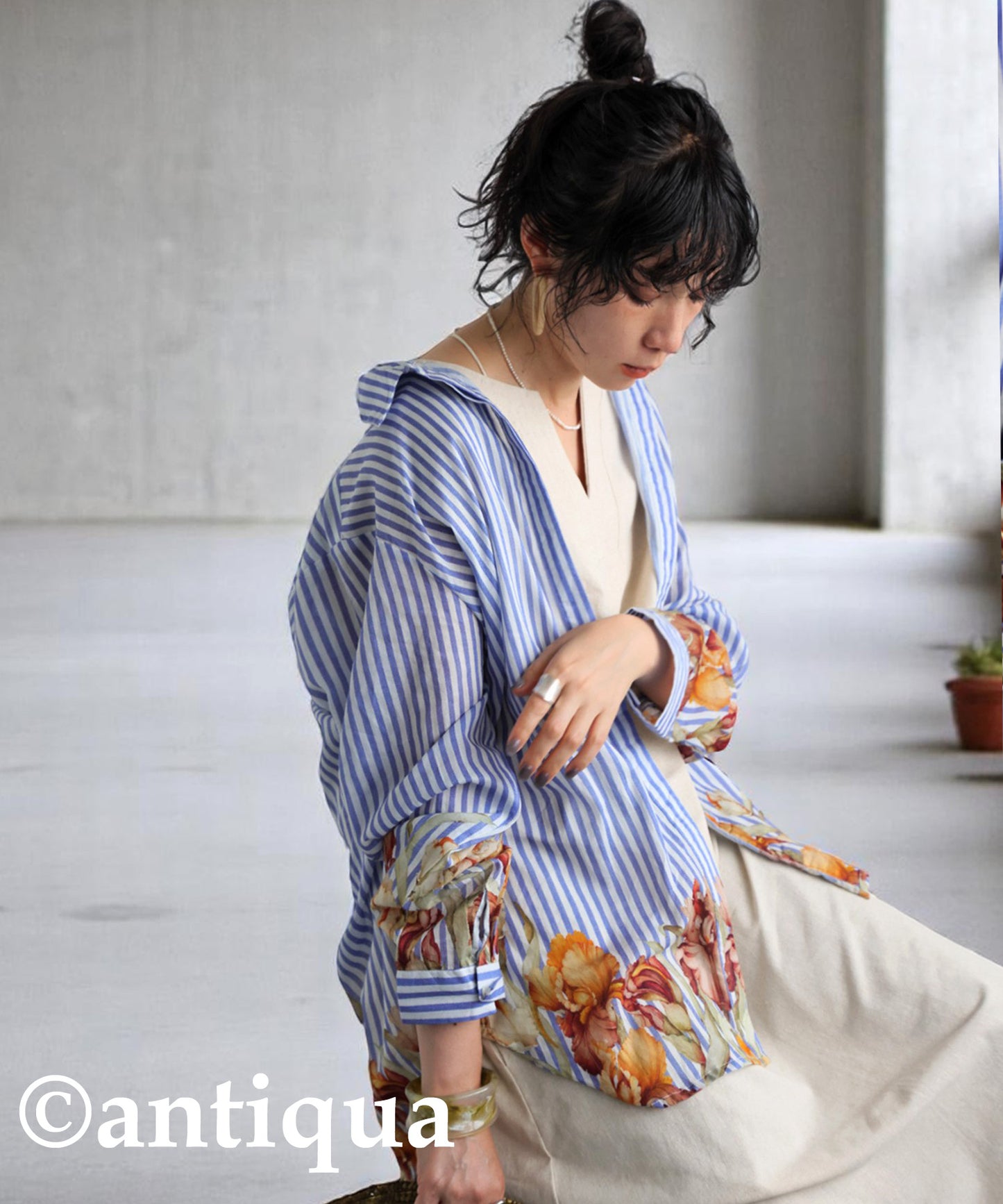 Ladies Floral Striped Shirt