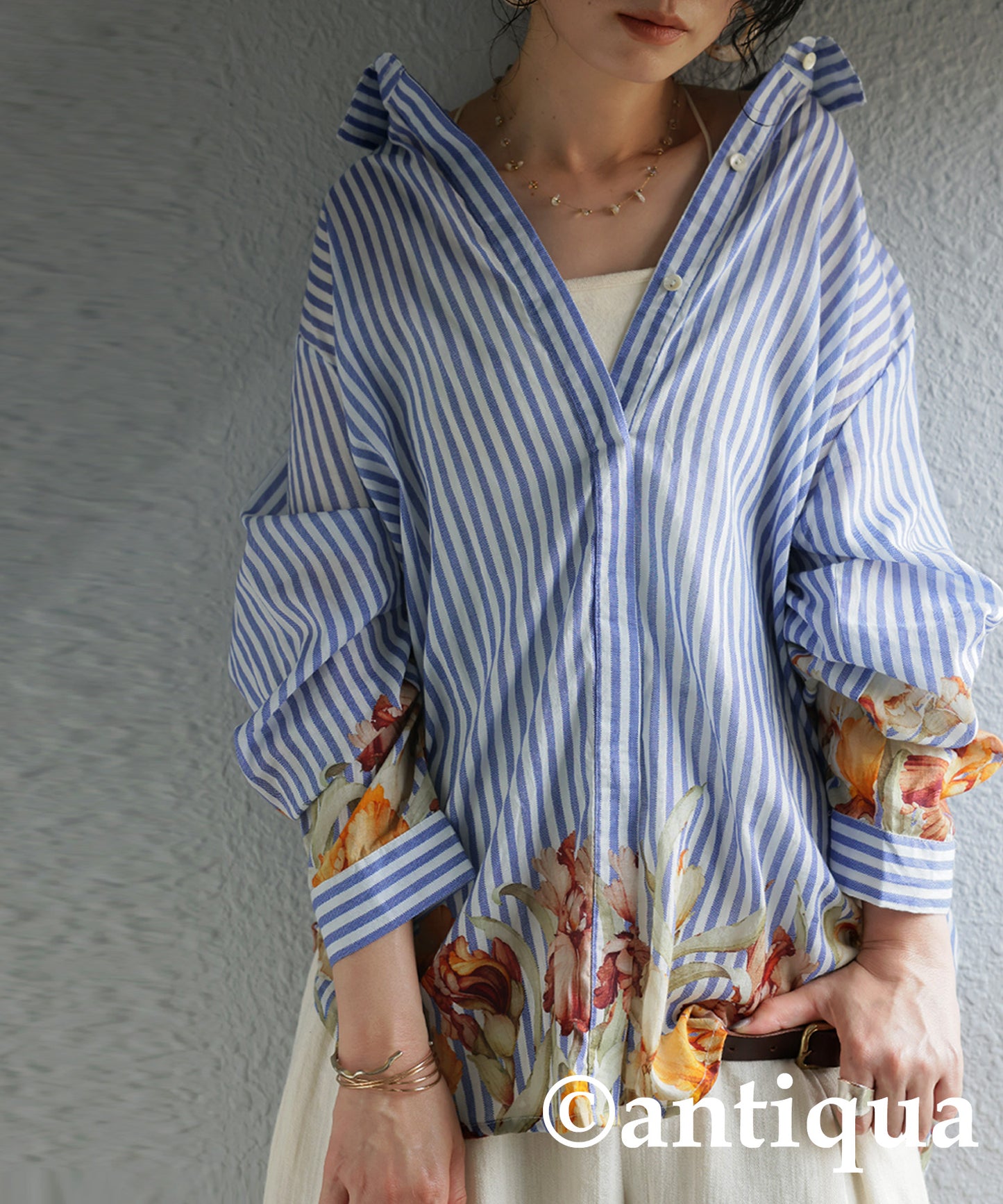 Ladies Floral Striped Shirt