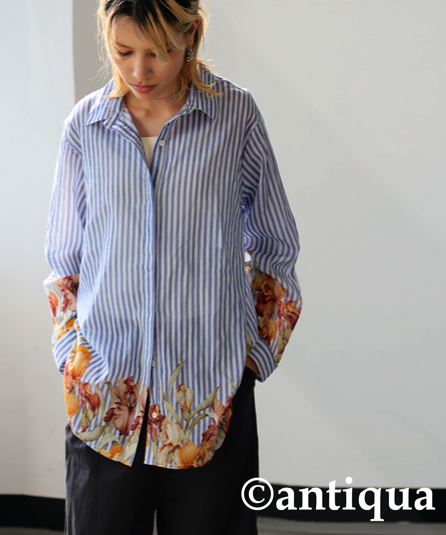Ladies Floral Striped Shirt