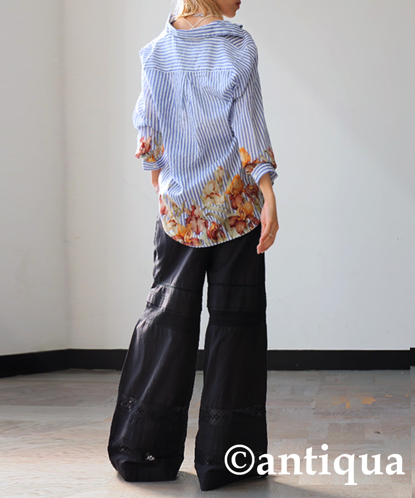 Ladies Floral Striped Shirt