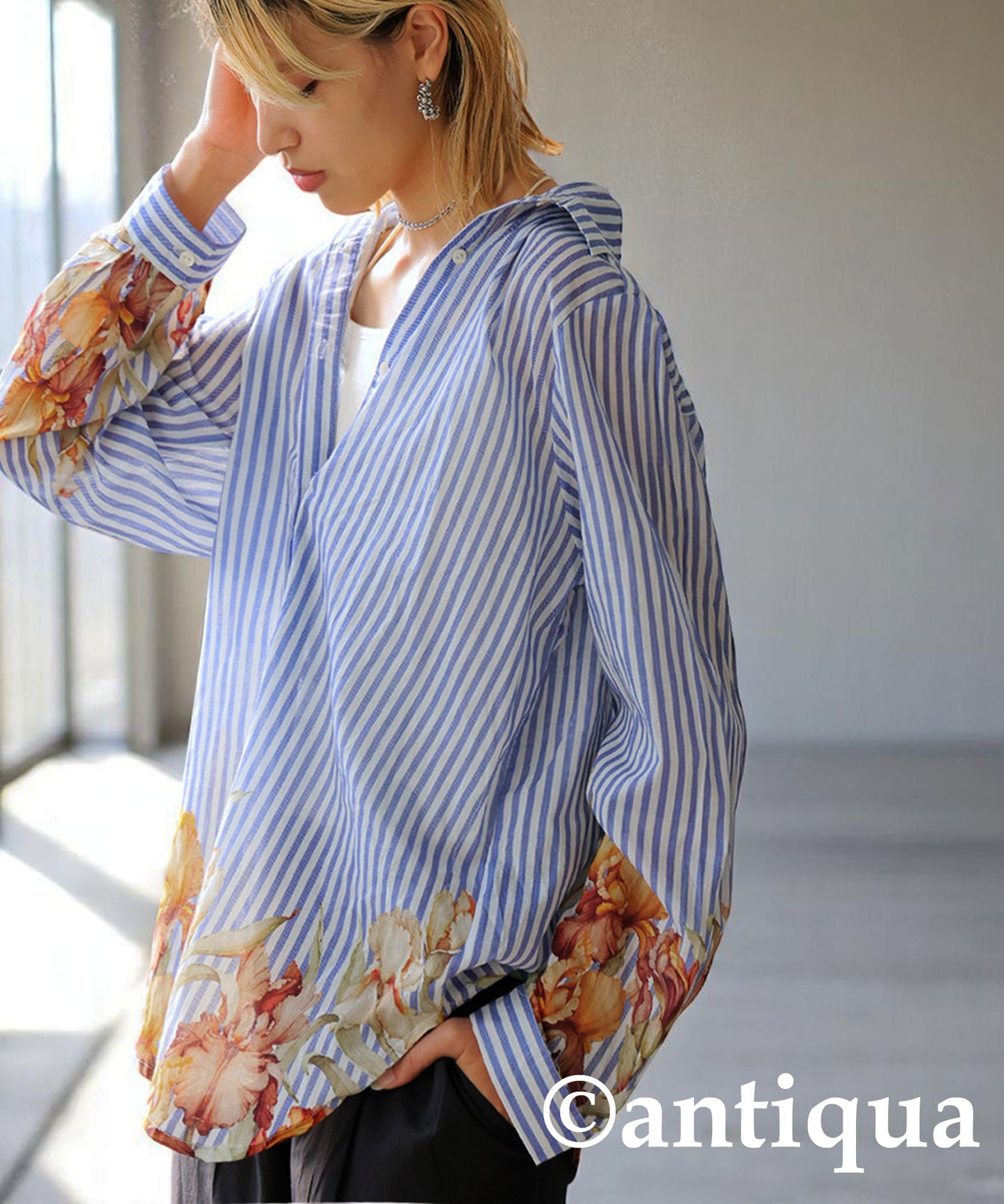 Ladies Floral Striped Shirt