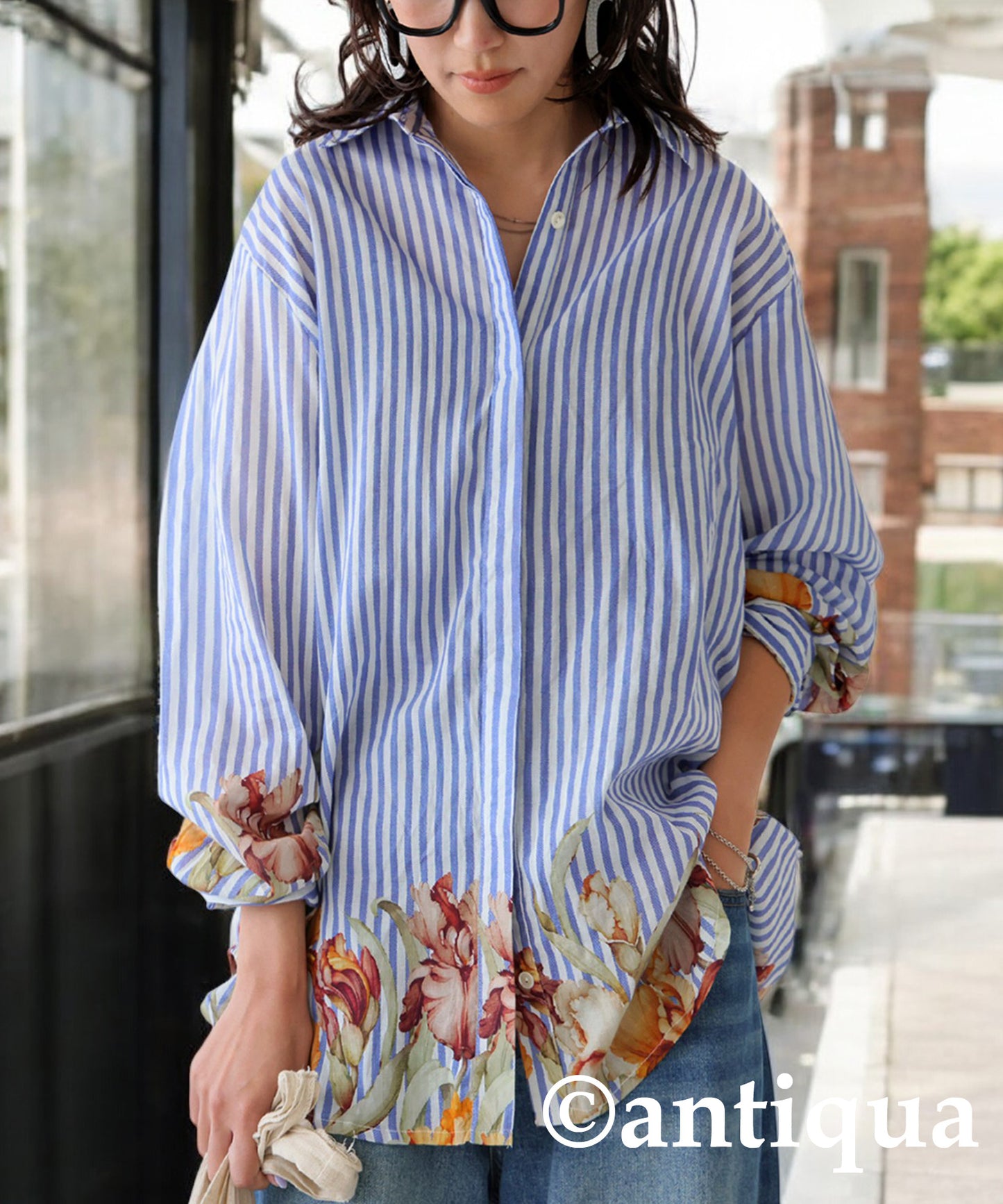 Ladies Floral Striped Shirt