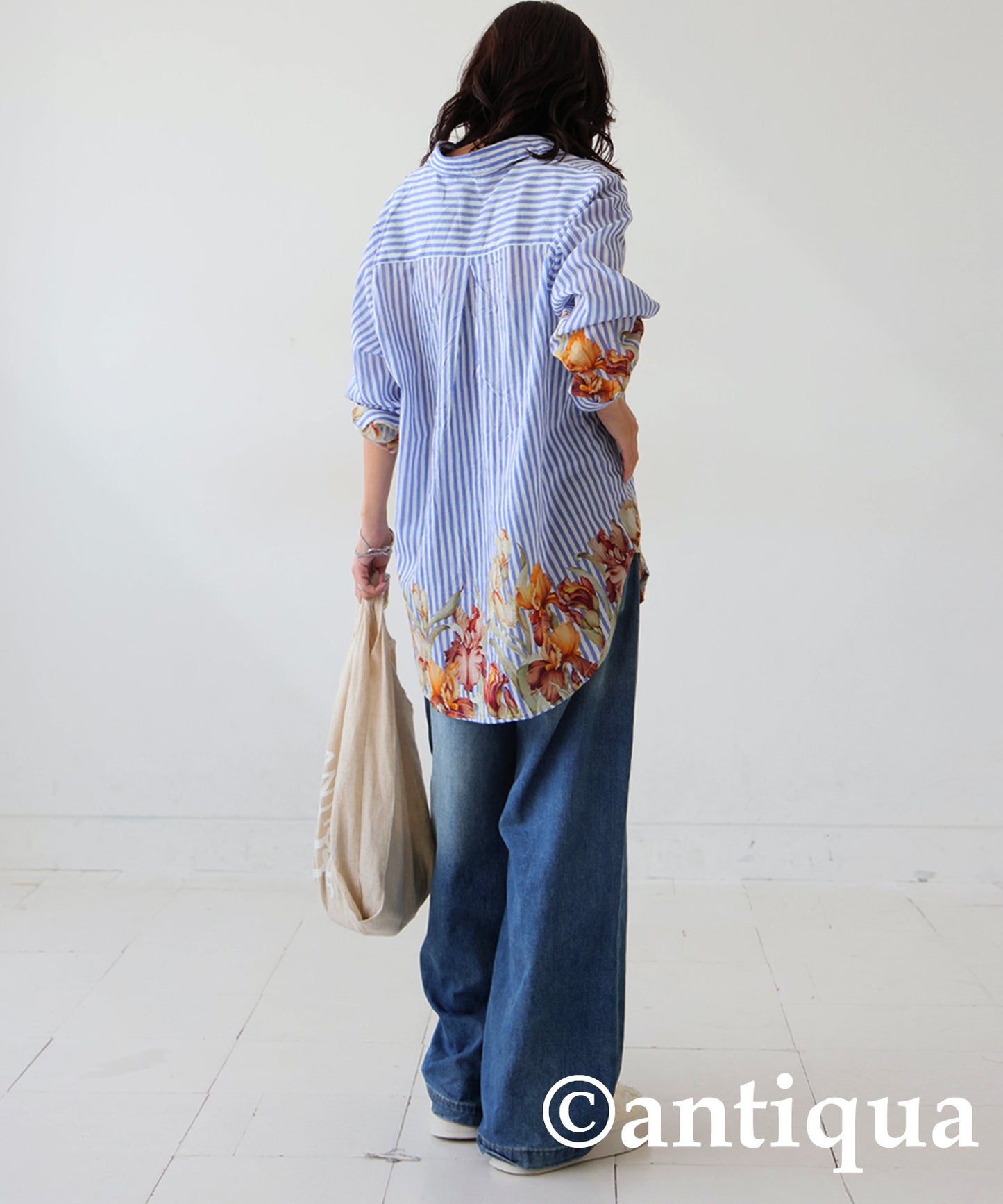 Ladies Floral Striped Shirt