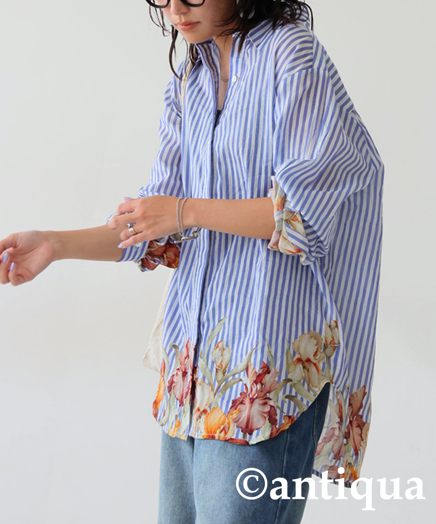 Ladies Floral Striped Shirt
