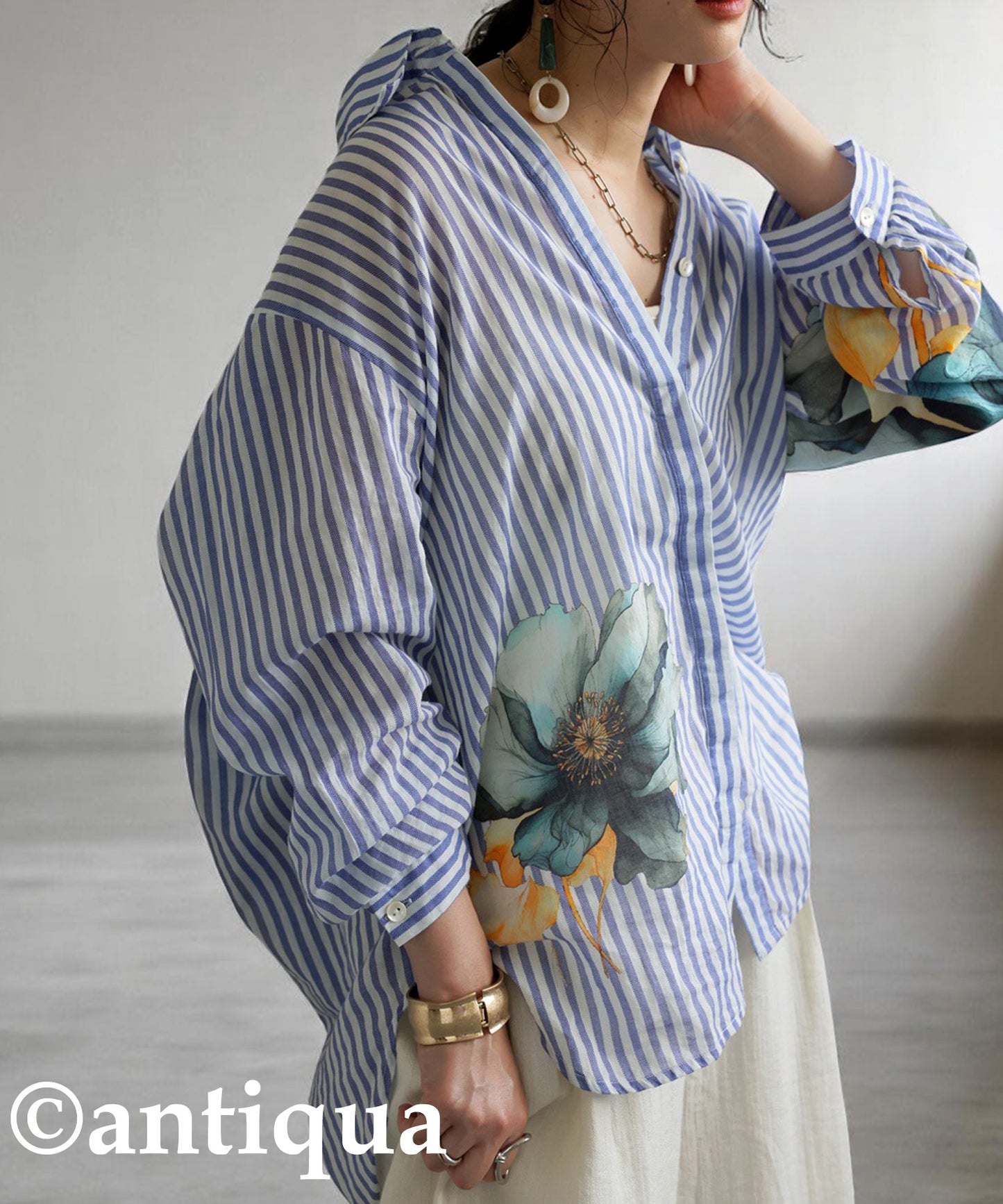 Ladies Floral Striped Shirt