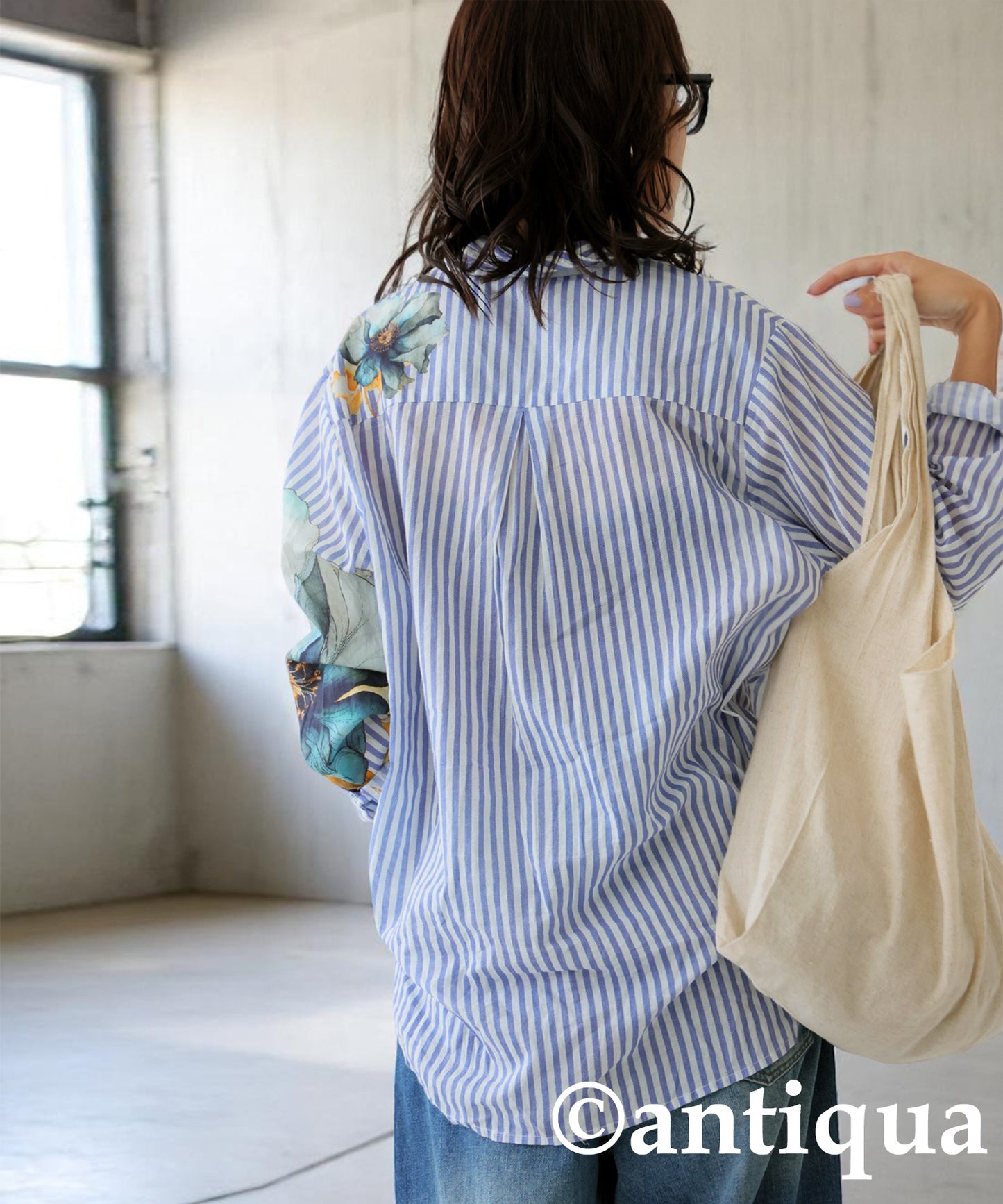 Ladies Floral Striped Shirt