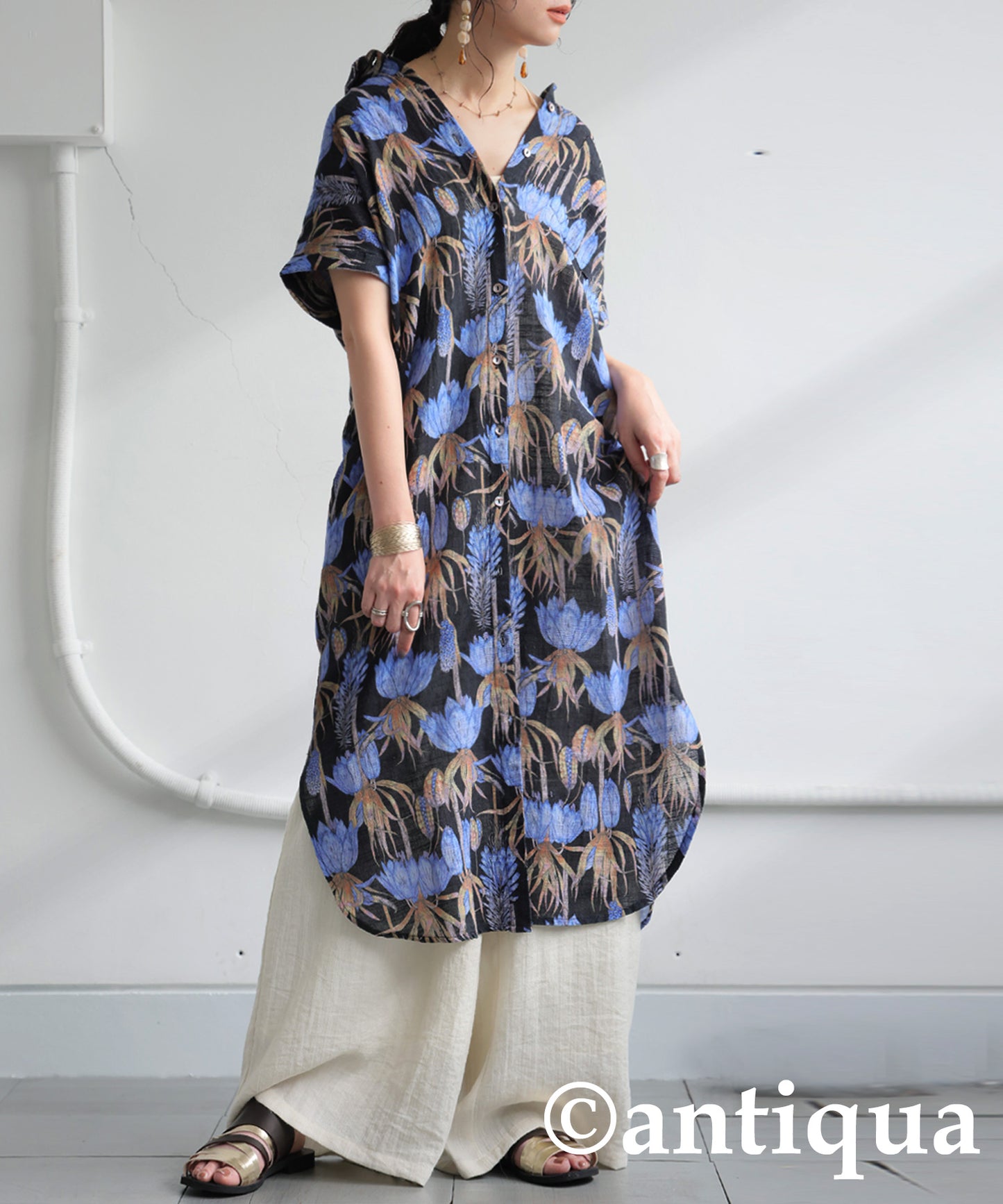 Ladies Floral Print Shirt Dress